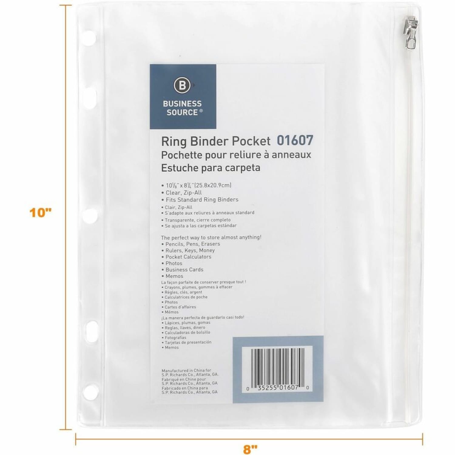 Business Source Punched Economy Binder Pocket - 10in Height x 8in Width - 7 x Holes - Ring Binder - Clear - Plastic - 24 / Box - Image 5