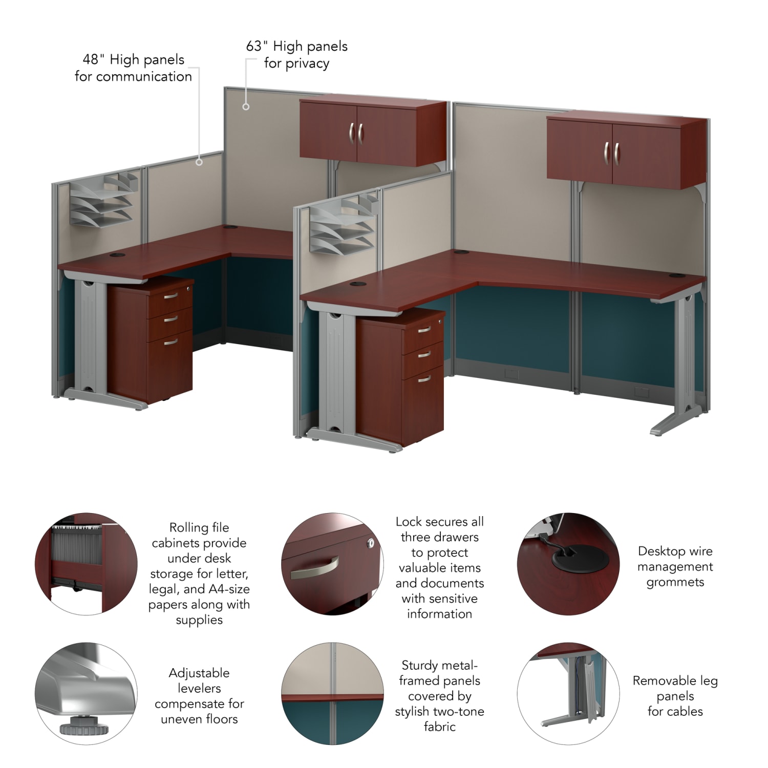 Bush Business Furniture Office in an Hour 2 Person L Shaped Cubicle Workstations, Hansen Cherry, Standard Delivery - Image 4