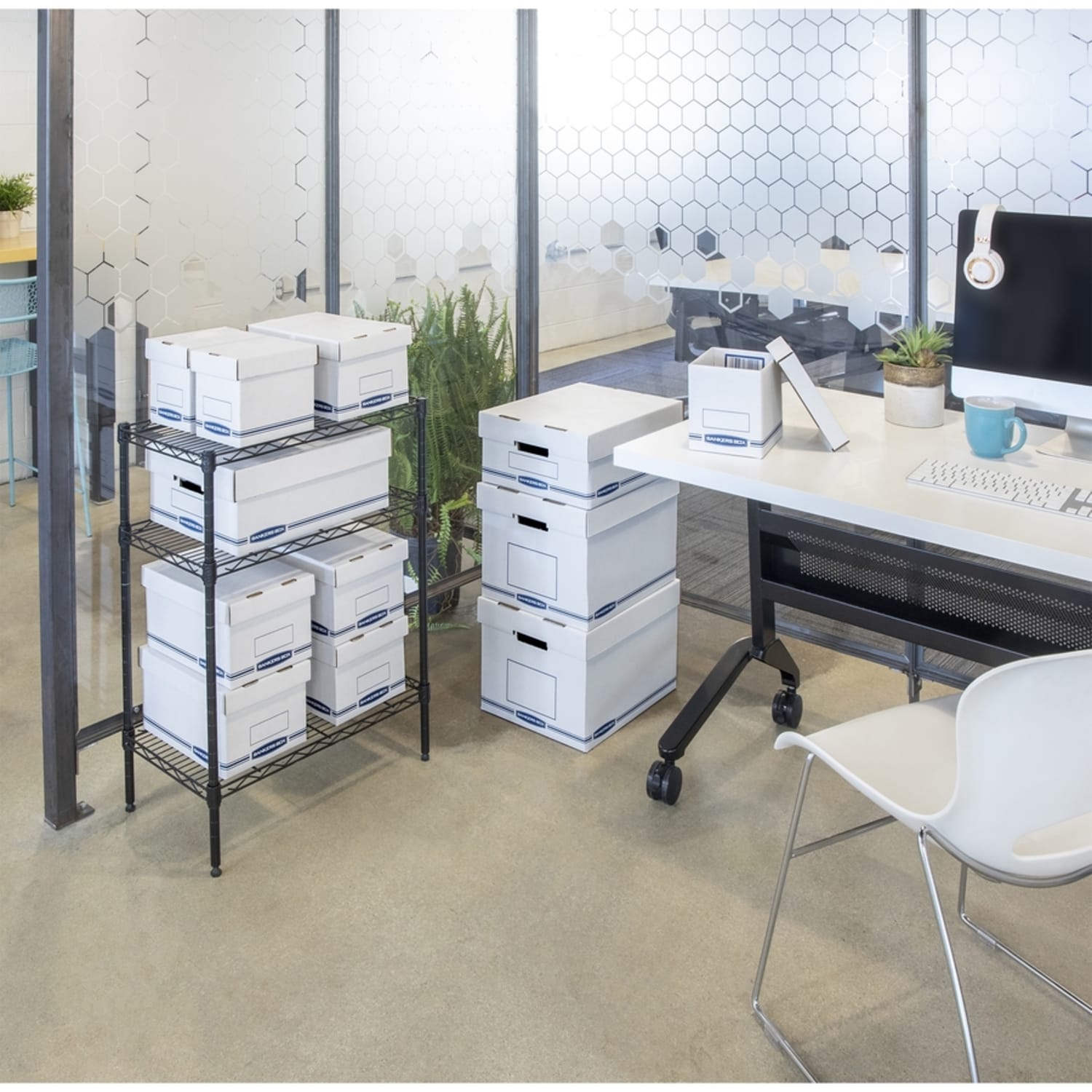 Fellowes Organizers Storage Boxes - External Dimensions: 12.8inx 16.5in Depth x 10.5in - Medium Duty - Single/Double Wall - Stackable - White, Blue - - Image 4