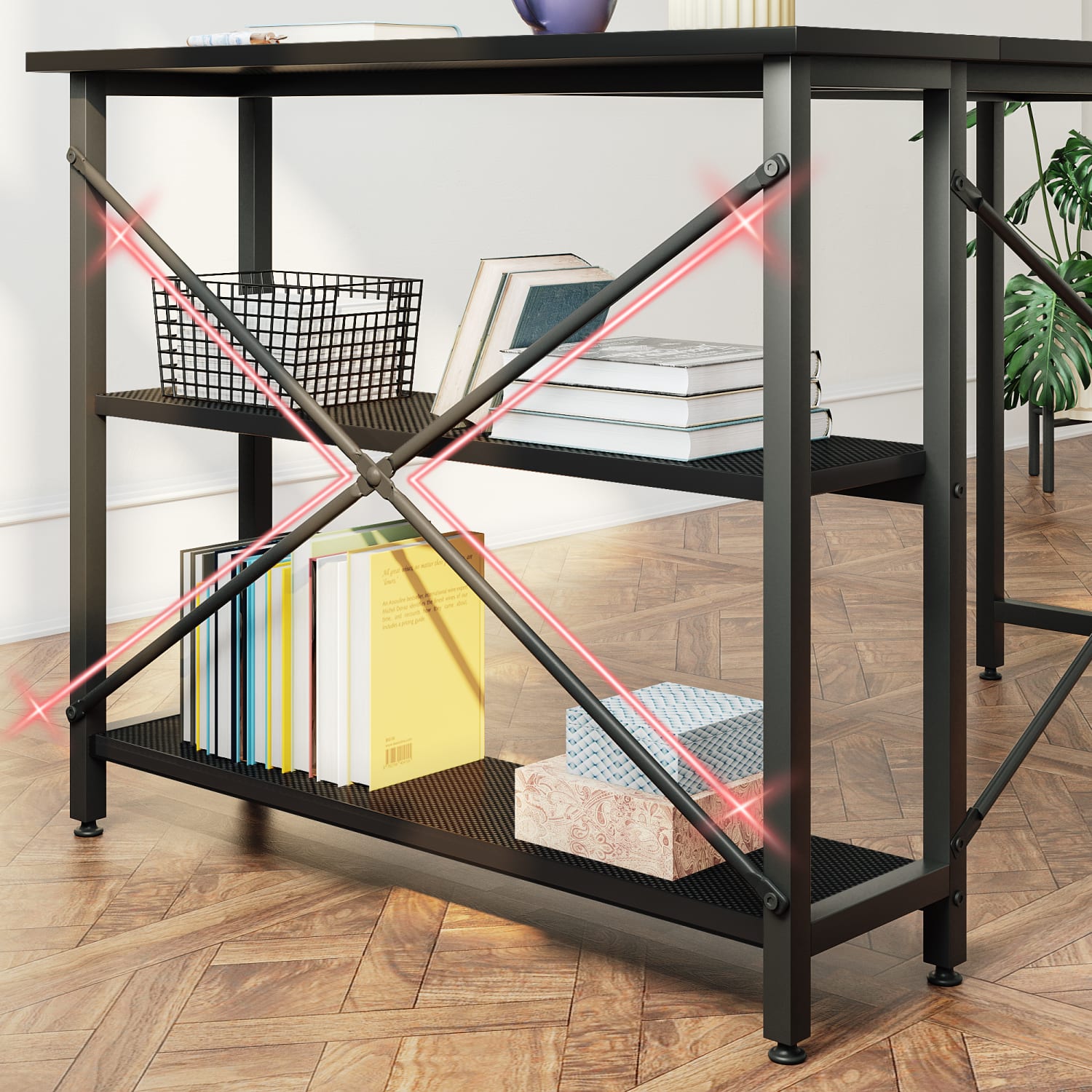 Bestier L-Shaped Corner Desk With Storage Shelf, 48inW, Black Carbon Fiber - Image 6