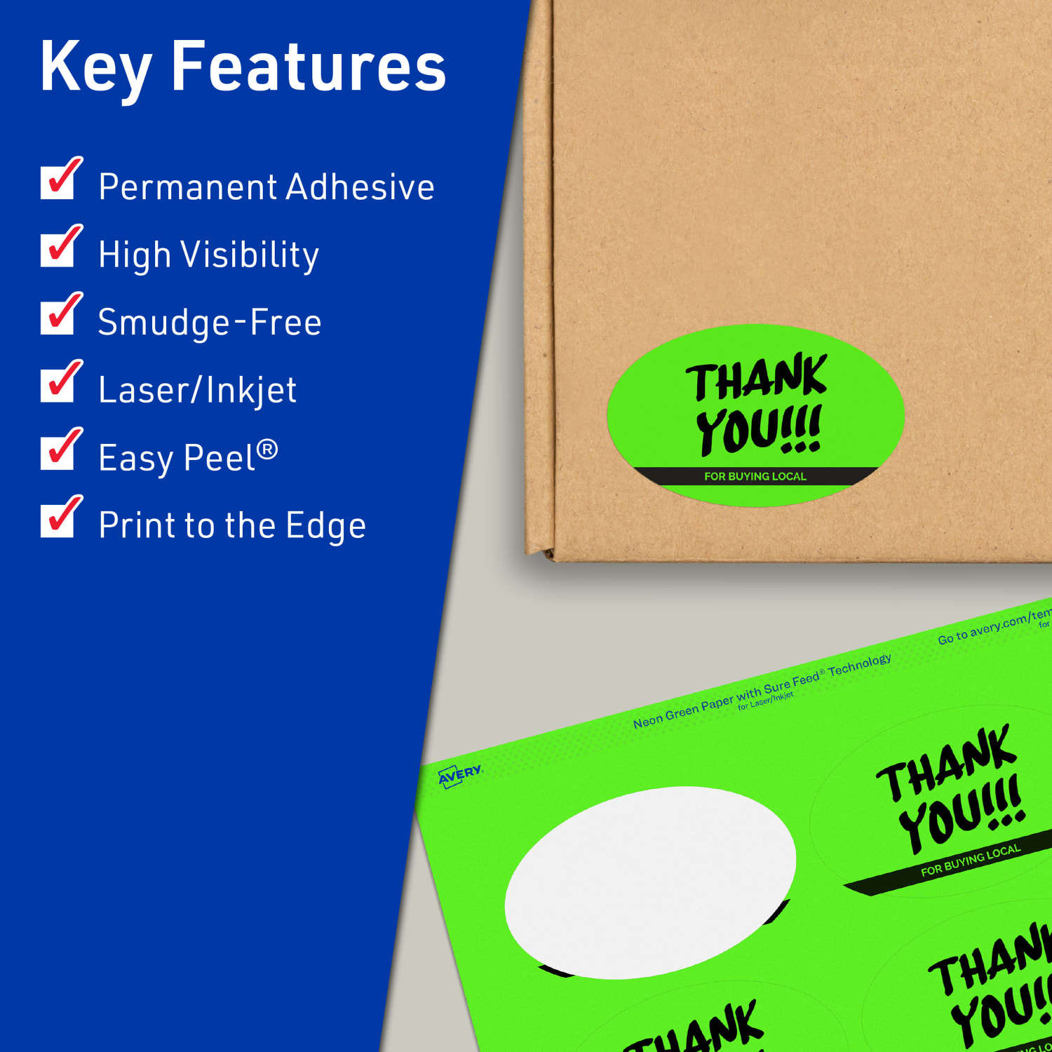 Avery Print-To-The-Edge Labels With Sure Feed Technology And Easy Peel Label Feature, 94056-NGP40, Oval, 2in x 3-1/3in, Matte Neon Green, Pack of 320 - Image 3