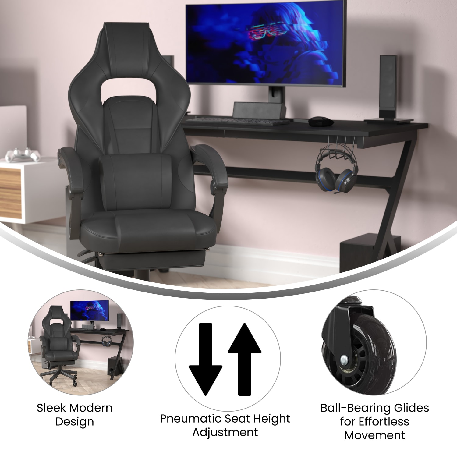 Flash Furniture X40 Ergonomic Faux Leather Racing Computer Gaming Chair Black PopularChairscom