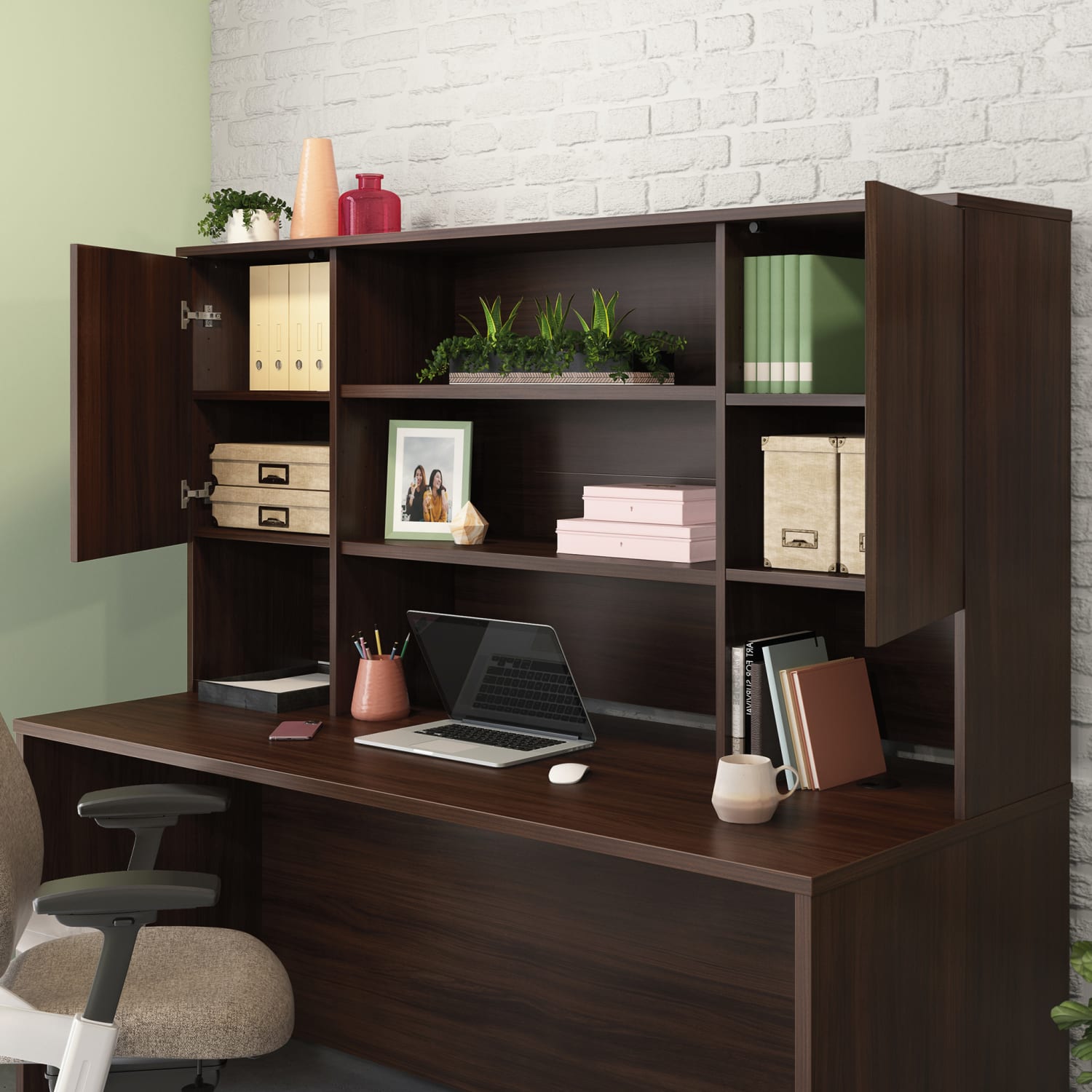 Sauder Affirm 72inW Storage Hutch, Noble Elm - Image 4