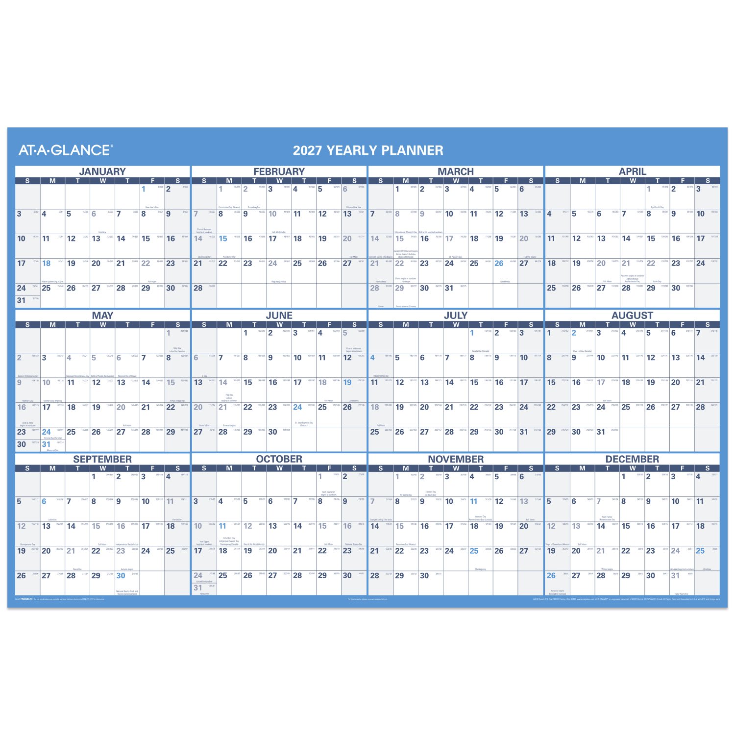 AT-A-GLANCE 2027 Horizontal Reversible Erasable Yearly Wall Calendar, Extra Large, 48in x 32in