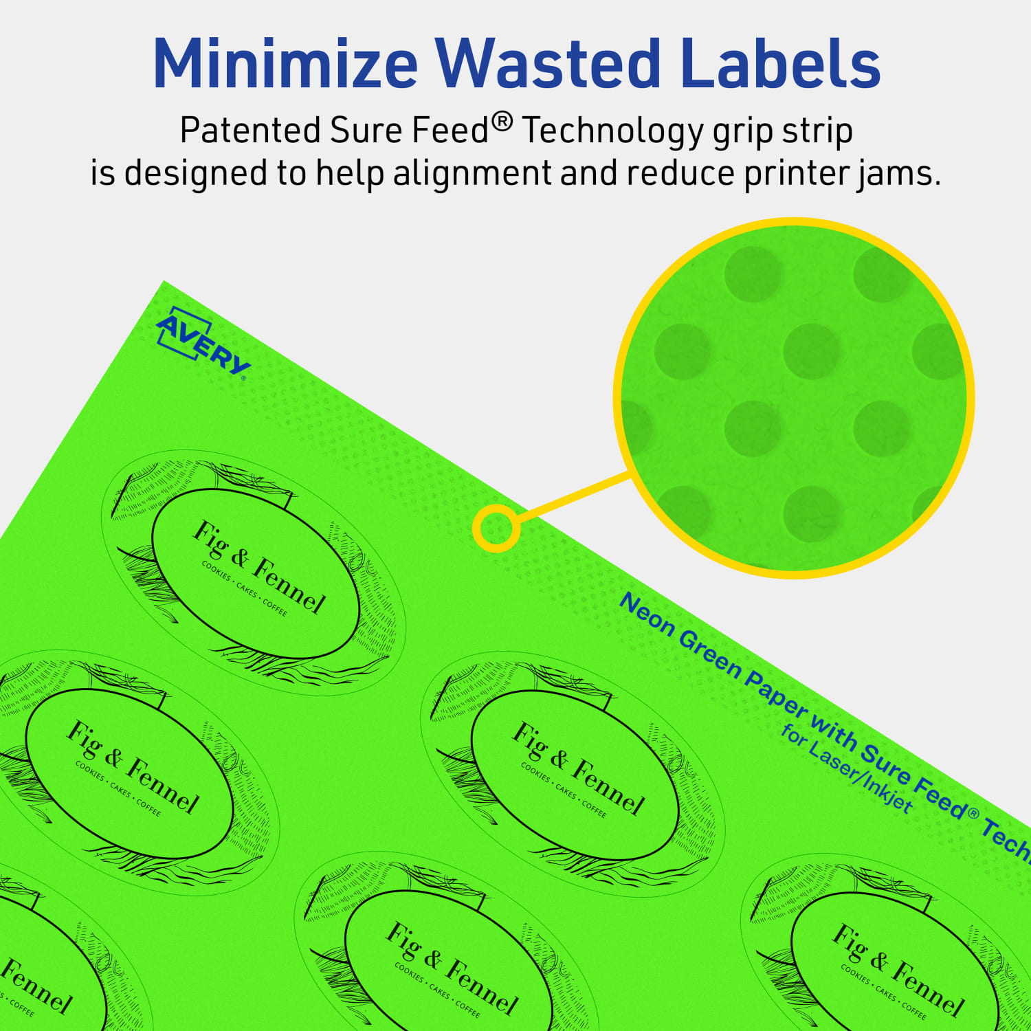 Avery Printable Labels With Sure Feed Technology, 94051-NGP80, Oval, 1-1/2in x 2-1/2in, Matte Neon Green, Pack of 1440 - Image 5