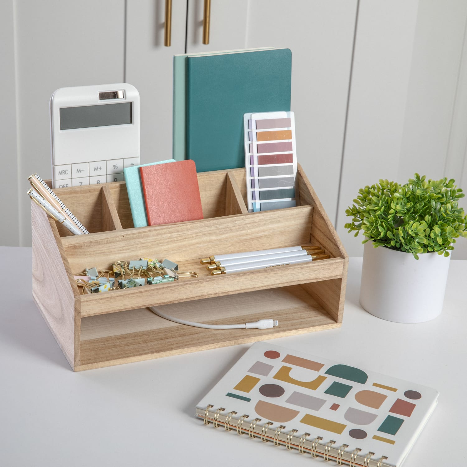 Martha Stewart Weston Office Desktop Organizer, 6inH x 12-1/2inW x 6-3/4inD, Light Natural - Image 3