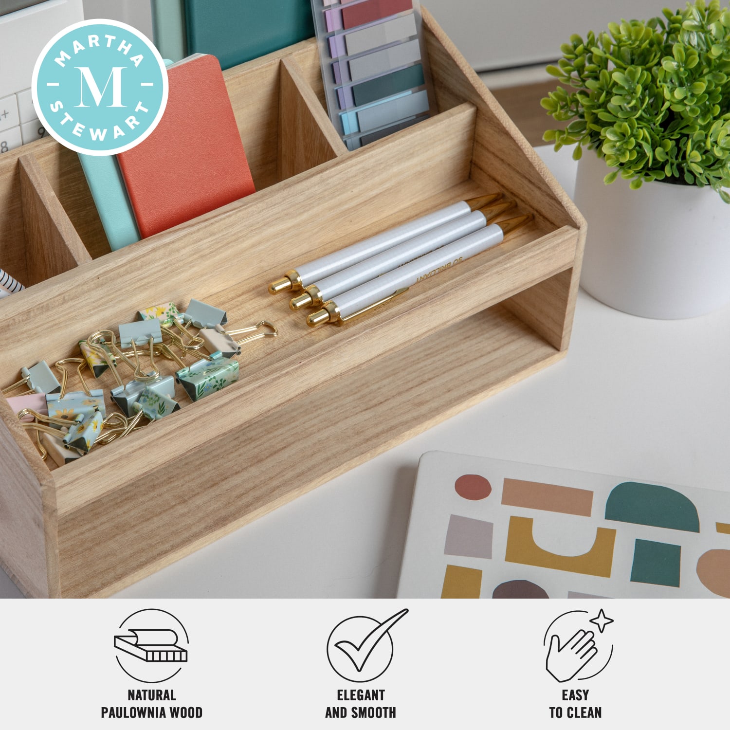 Martha Stewart Weston Office Desktop Organizer, 6inH x 12-1/2inW x 6-3/4inD, Light Natural - Image 4