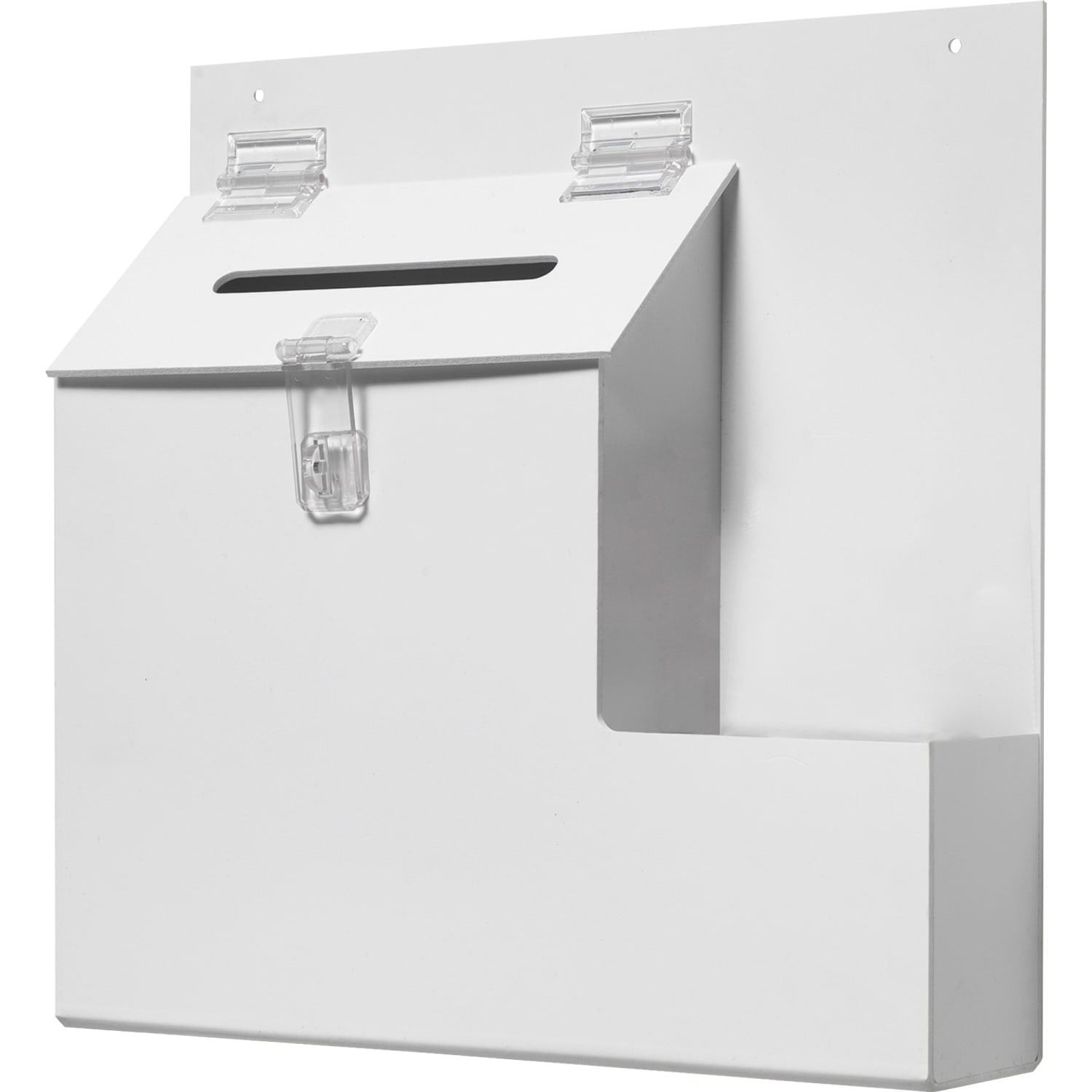 deflecto Suggestion Box Literature Holder with Locking Top, 13.75 x 3.63 x 13.94, Plastic, White - Image 4