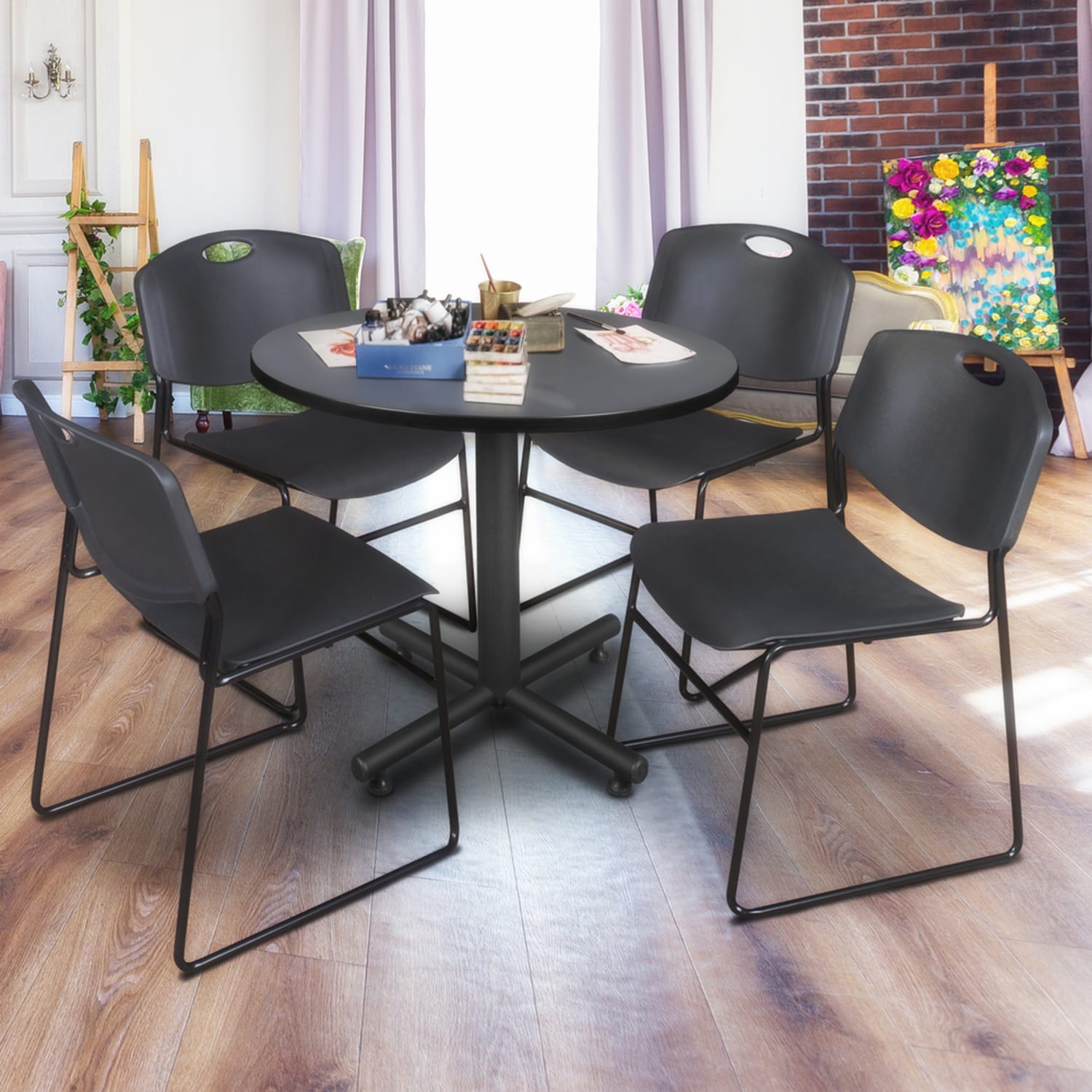 Regency Kobe X-Base Round Breakroom Table, 29inH x 36inW x 36inD, Gray - Image 3