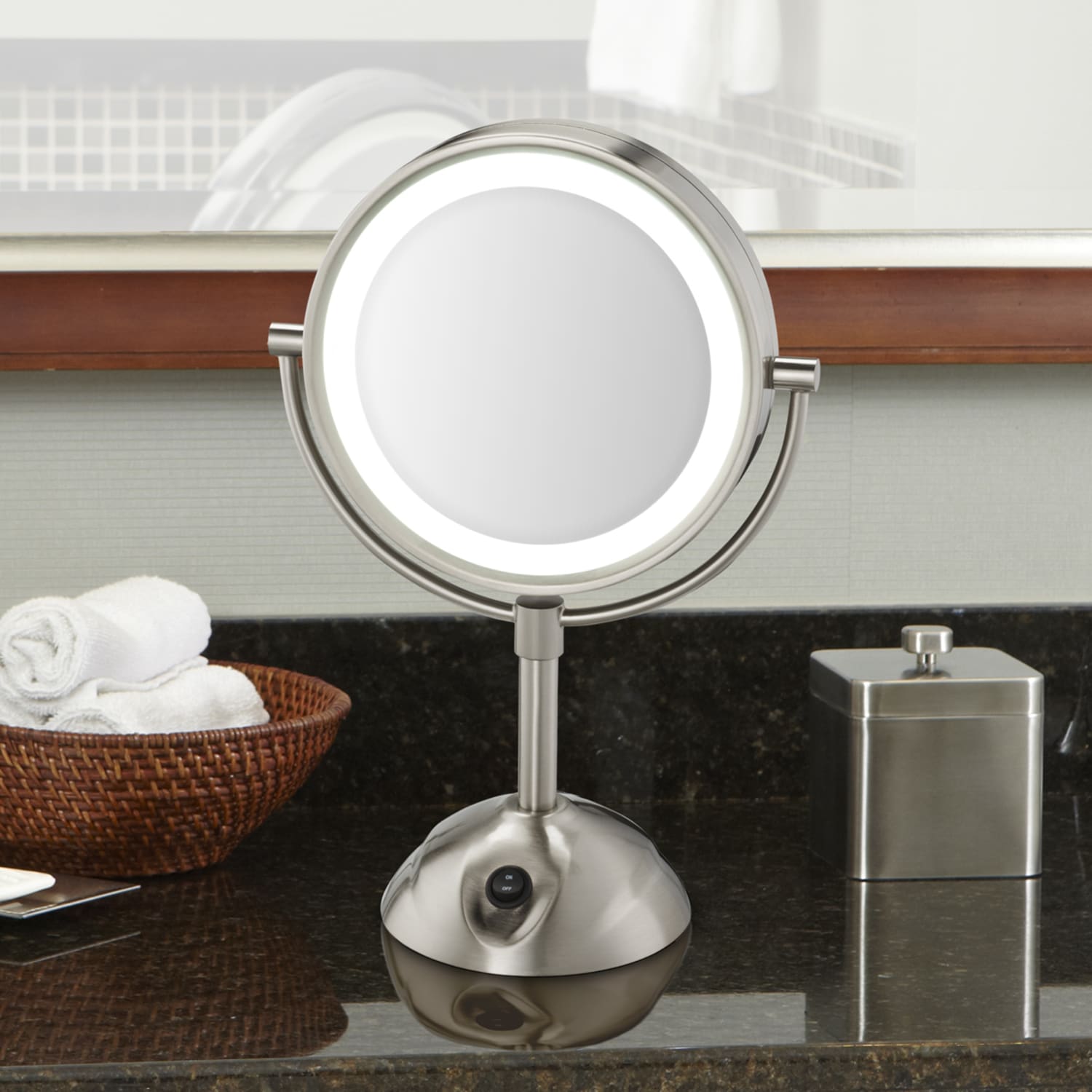Conair 2-Sided LED-Lighted Vanity Mirrors, 6-1/2in x 11in, Satin Nickel, Total Qty 4 - Image 4