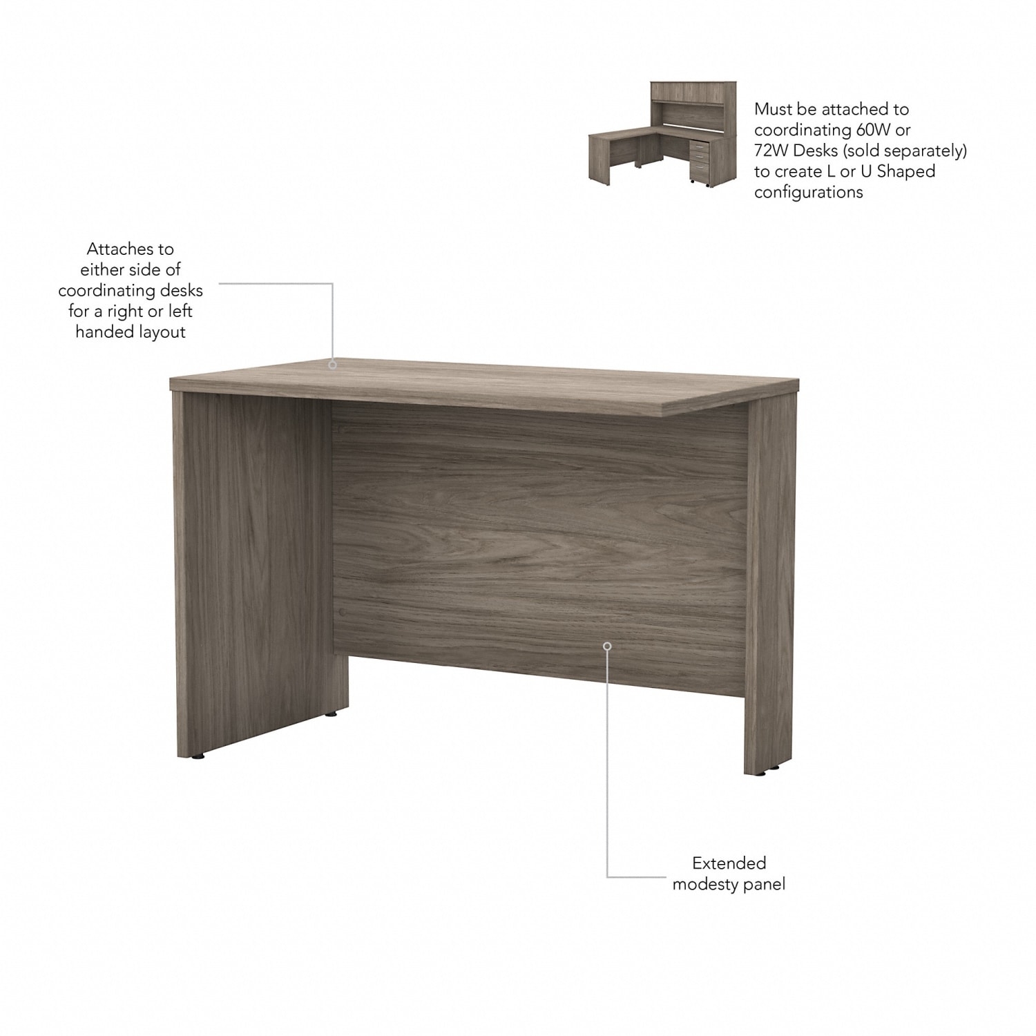 Bush Business Furniture Studio C 42inW Desk Return, Modern Hickory, Standard Delivery - Image 3