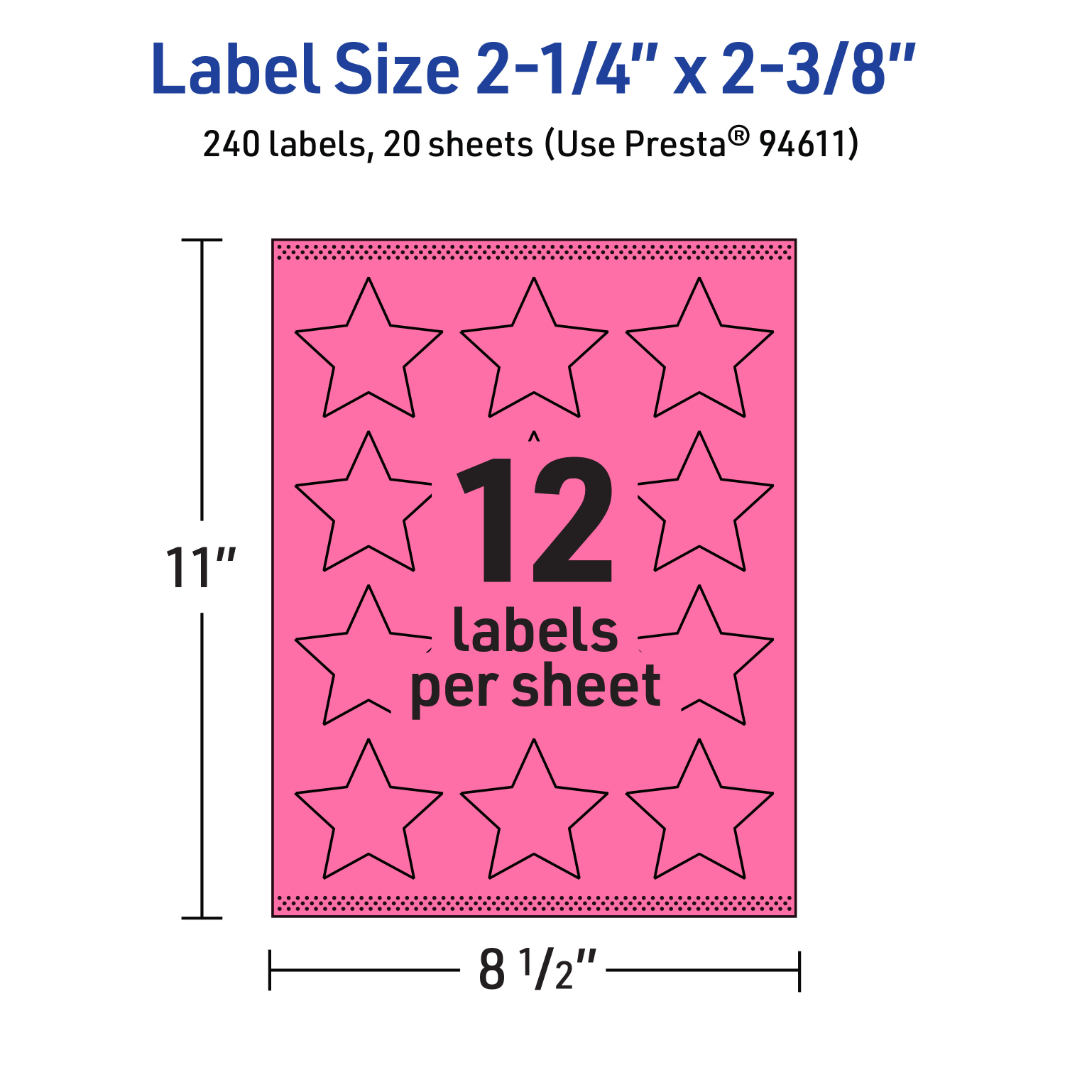 Avery Print-To-The-Edge Labels With Sure Feed Technology, 94611-BPP20, Star, 2-1/4in x 2-3/8in, Matte Bright Pink, Pack of 240 - Image 6
