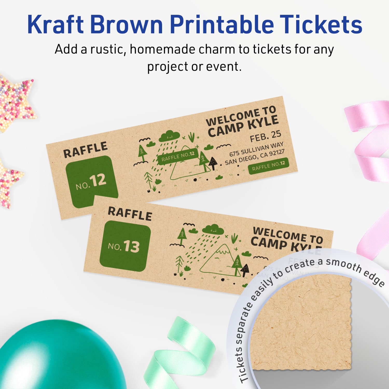 Avery Printable Tickets, 1.75inx5.5in, Kraft Brown, Pack Of 100 - Image 3
