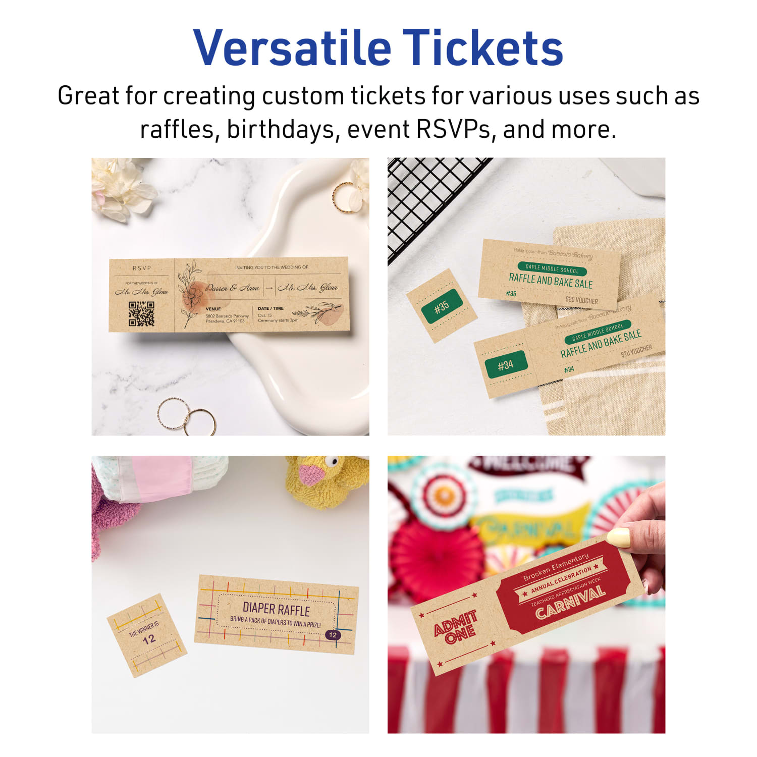 Avery Printable Tickets, 1.75inx5.5in, Kraft Brown, Pack Of 100 - Image 4