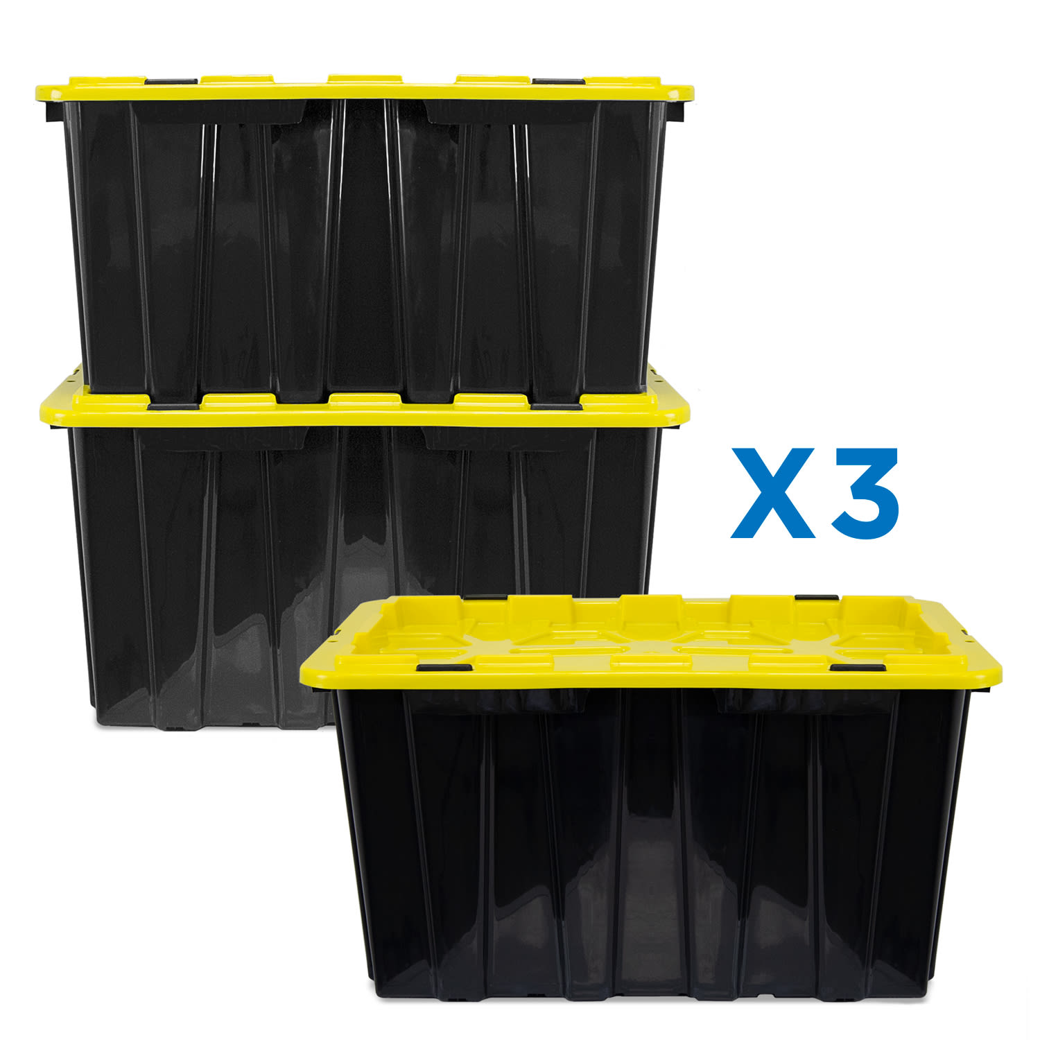 Mount It! Work It! Heavy Duty Plastic Storage Containers, 60 Liters, Black/Yellow, Case Of 3 Bins - Image 3