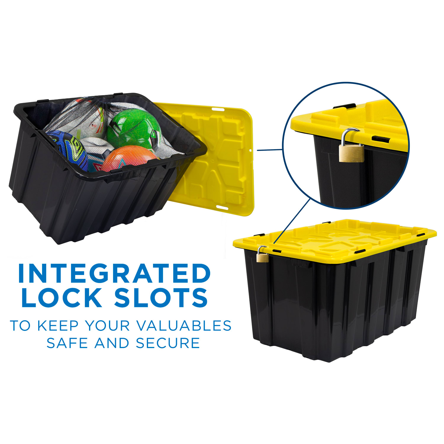 Mount It! Work It! Heavy Duty Plastic Storage Containers, 60 Liters, Black/Yellow, Case Of 3 Bins - Image 5