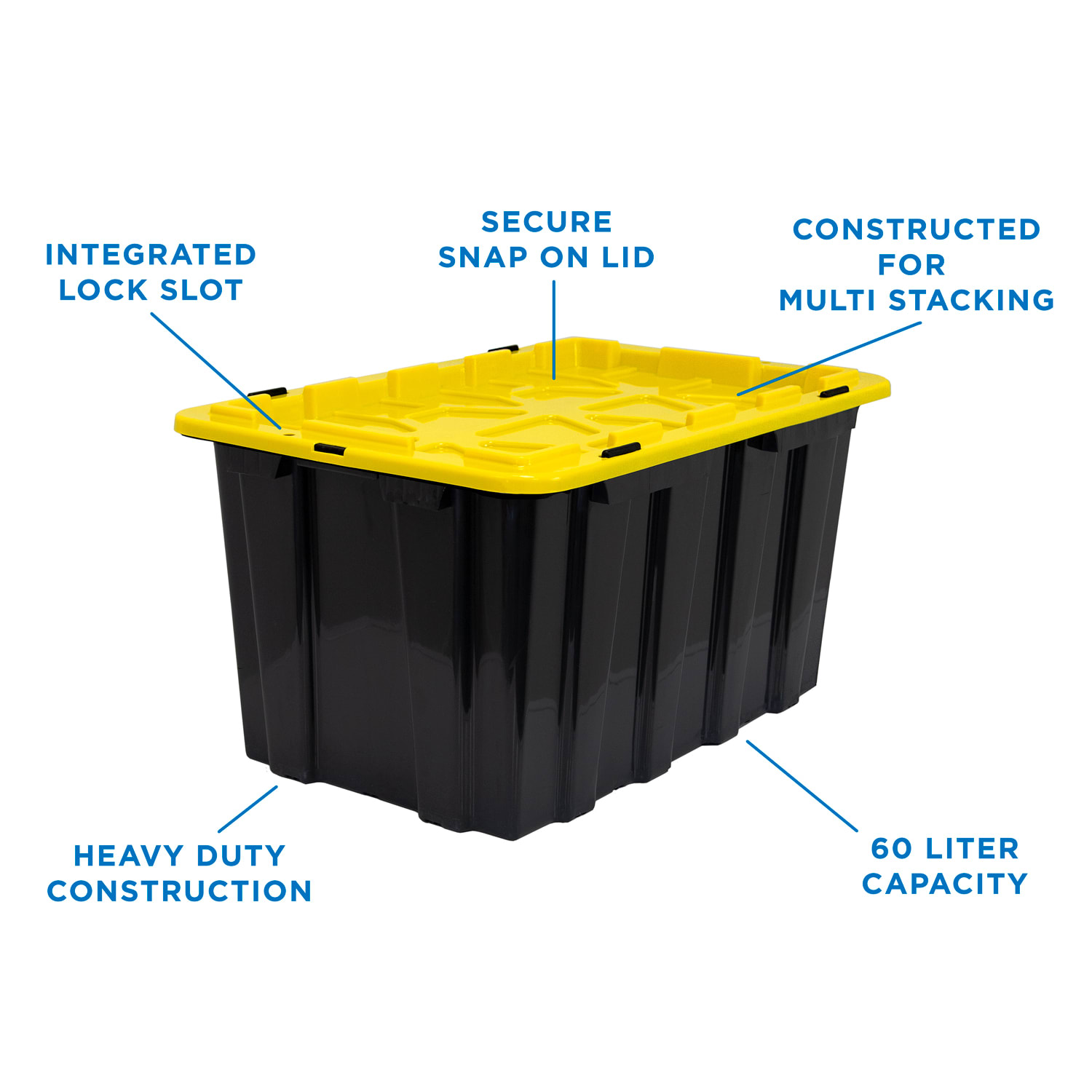 Mount It! Work It! Heavy Duty Plastic Storage Containers, 60 Liters, Black/Yellow, Case Of 3 Bins - Image 6