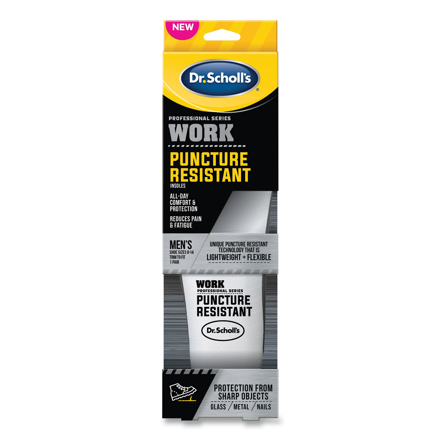 Dr. Scholls Professional Series Work Puncture Resistant Insoles for Men, Mens Size 8 to 14, Black