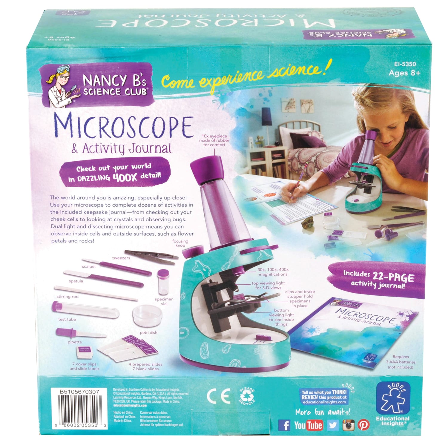 Educational Insights Nancy B's Science Club Microscope And Activity Journal Set, 9inH x 8 3/4inW x 2 3/4inD, Grades 3 - 12 - Image 4