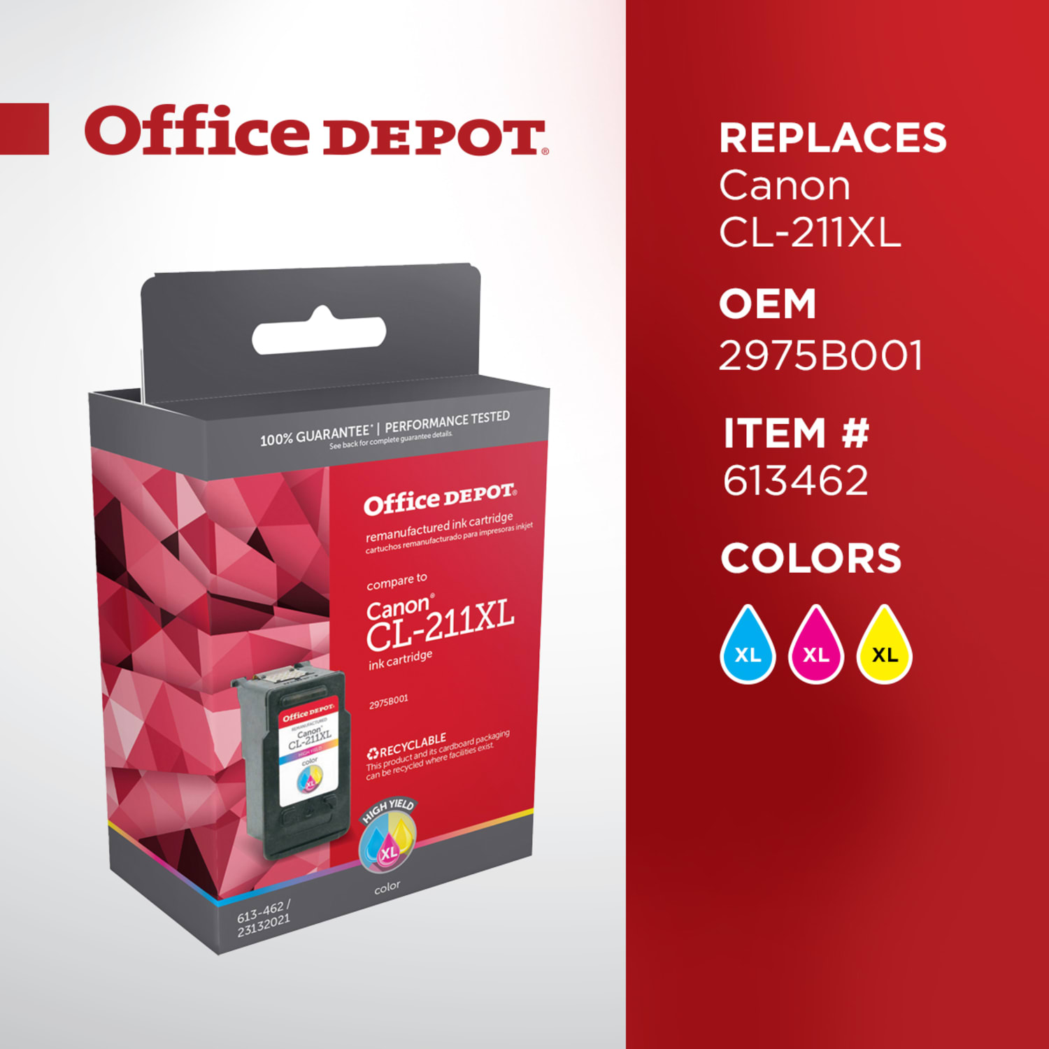 Office Depot Remanufactured Tri-Color High-Yield Ink Cartridge Replacement For Canon CL-211XL - Image 6