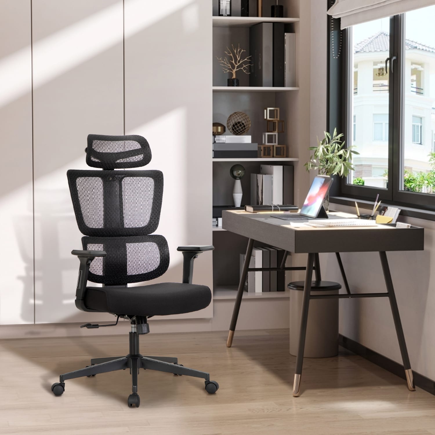 ALPHA HOME Adjustable Ergonomic Mesh High-Back Office Task Chair, Black - Image 3