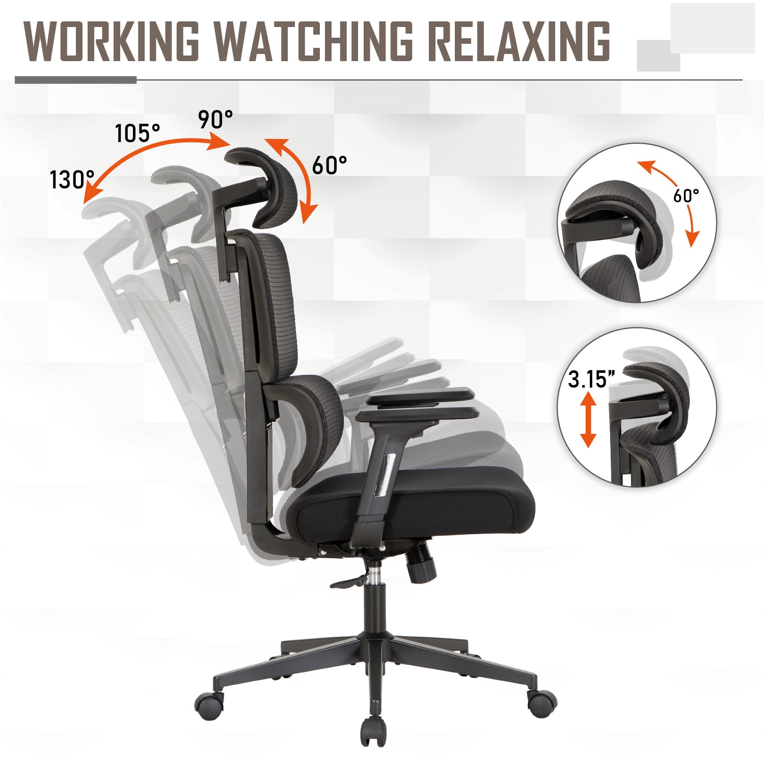 ALPHA HOME Adjustable Ergonomic Mesh High-Back Office Task Chair, Black - Image 6