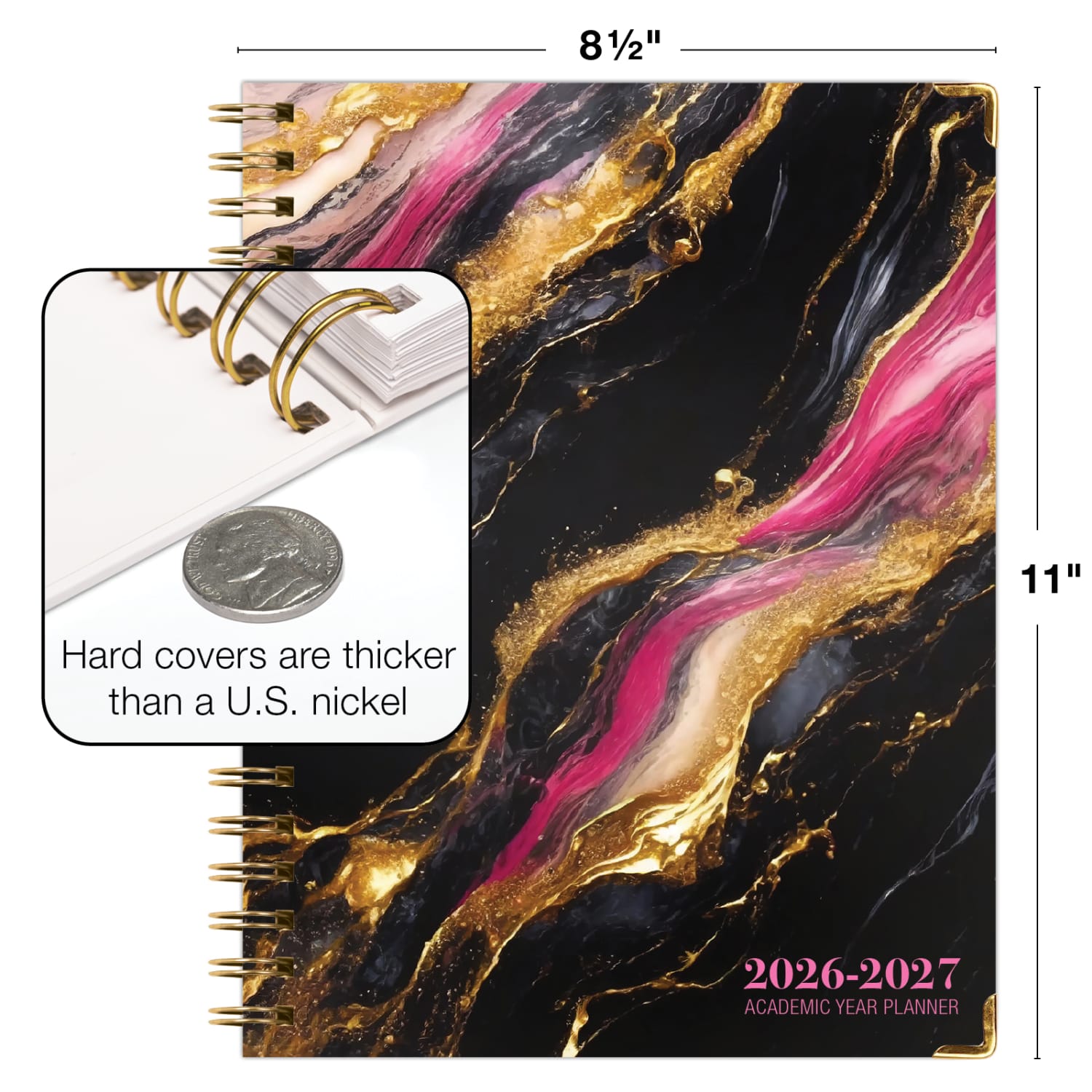 2026-2027 Excello Brands 14-Month Academic Year Hardcover Weekly/Monthly Fashion Planner, 8-1/2in x 11in, Dark Gold Marble, May To June, Total Qty 1 - Image 5