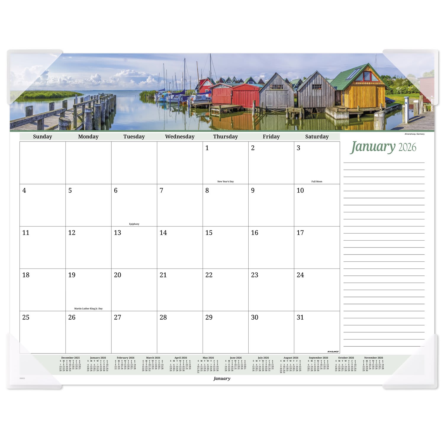 AT-A-GLANCE 2026 Panoramic Seascape Monthly Desk Pad, Standard, 21 3/4in x 17in