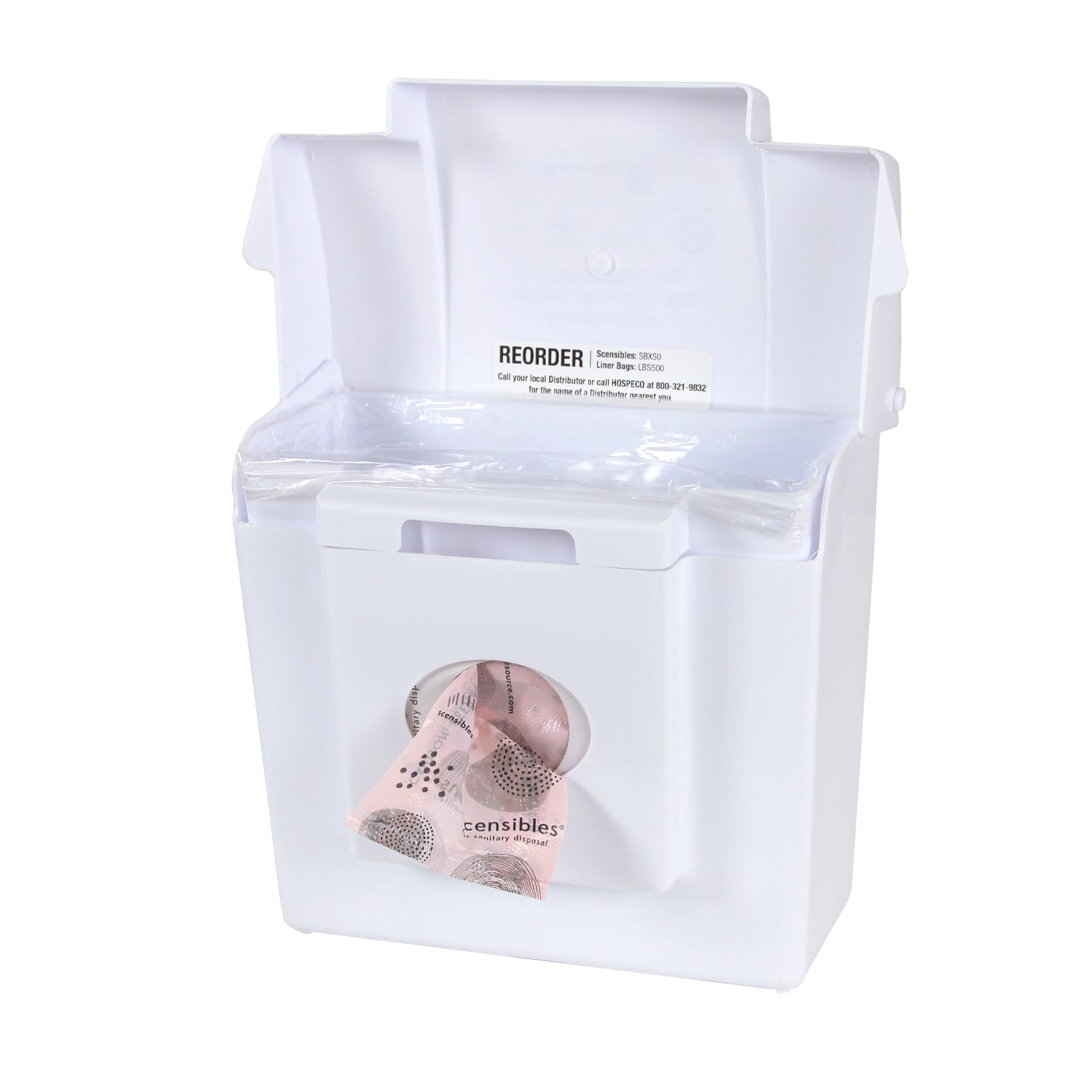 Hospeco Scensibles Combo Plastic Waste Receptacle/Dispenser, 4-1/2inH x 8-1/2inW, White - Image 3