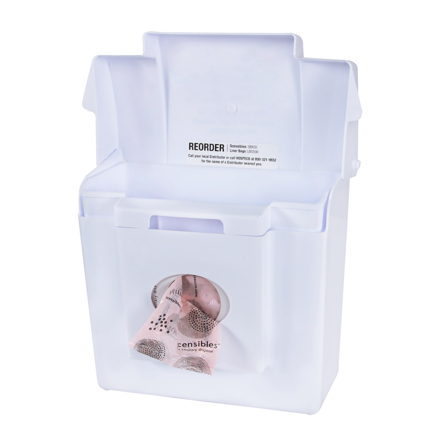Hospeco Scensibles Combo Plastic Waste Receptacle/Dispenser, 4-1/2inH x 8-1/2inW, White - Image 4