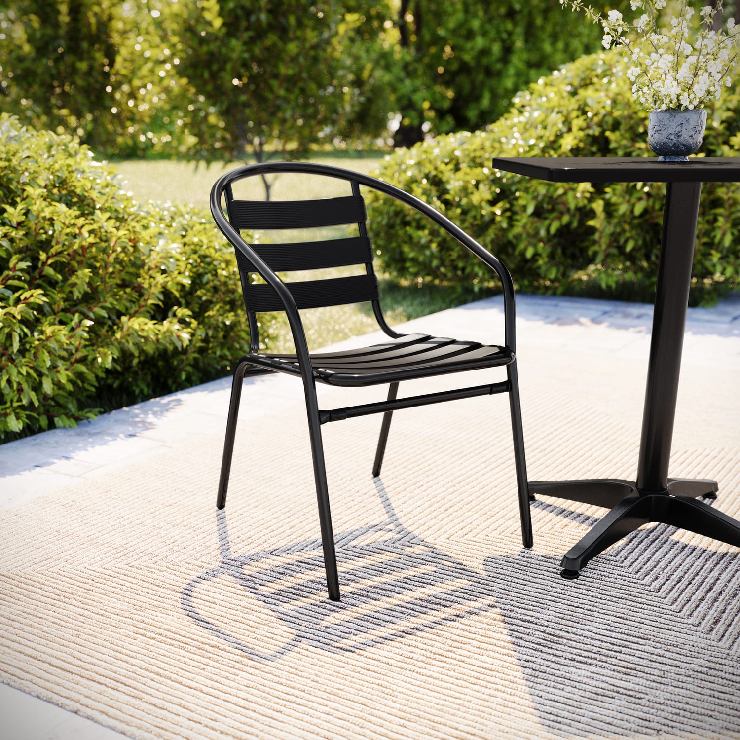 Flash Furniture Metal Slat-Back Restaurant Stack Chair, 28-1/2inH x 21-1/2inW x 24inD, Black - Image 3