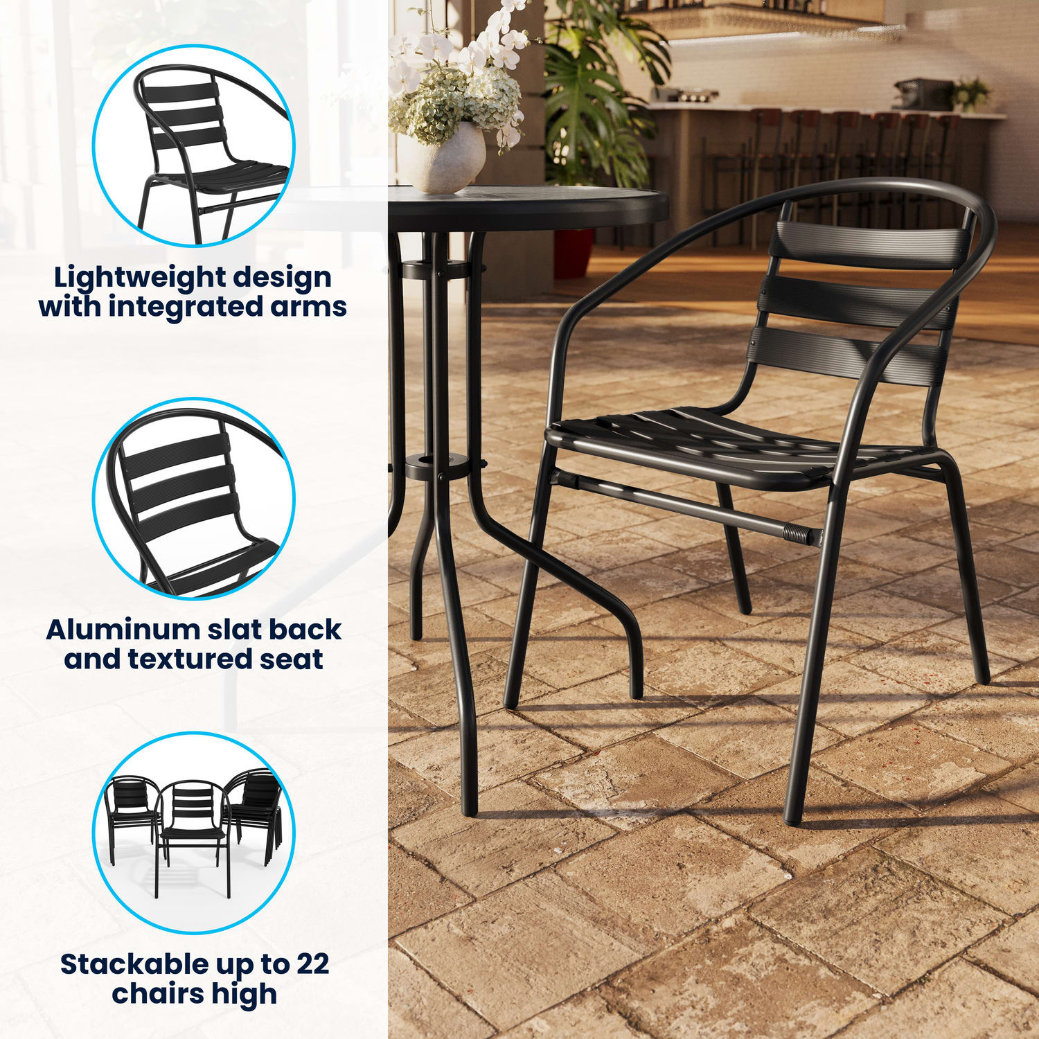 Flash Furniture Metal Slat-Back Restaurant Stack Chair, 28-1/2inH x 21-1/2inW x 24inD, Black - Image 4