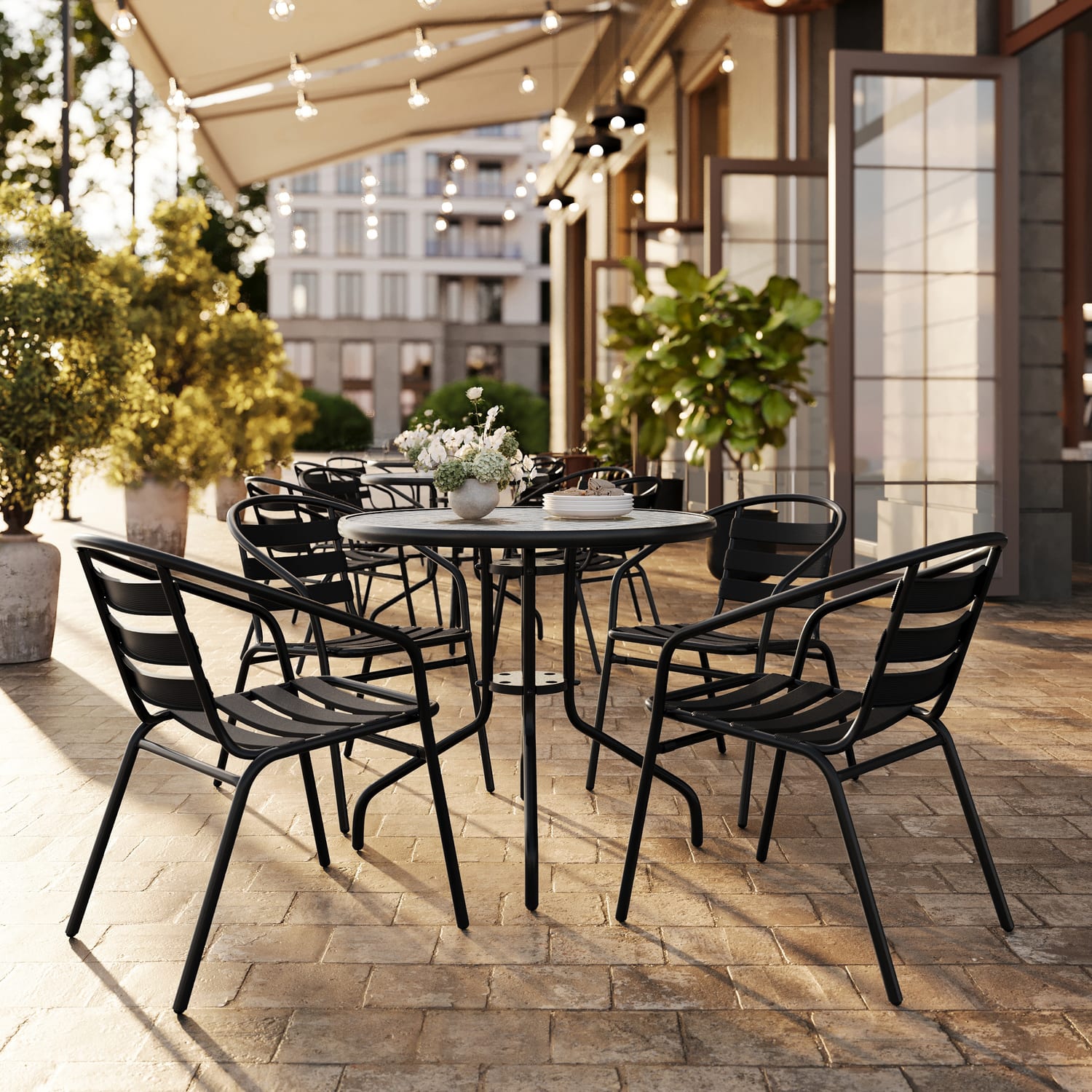 Flash Furniture Metal Slat-Back Restaurant Stack Chair, 28-1/2inH x 21-1/2inW x 24inD, Black - Image 6