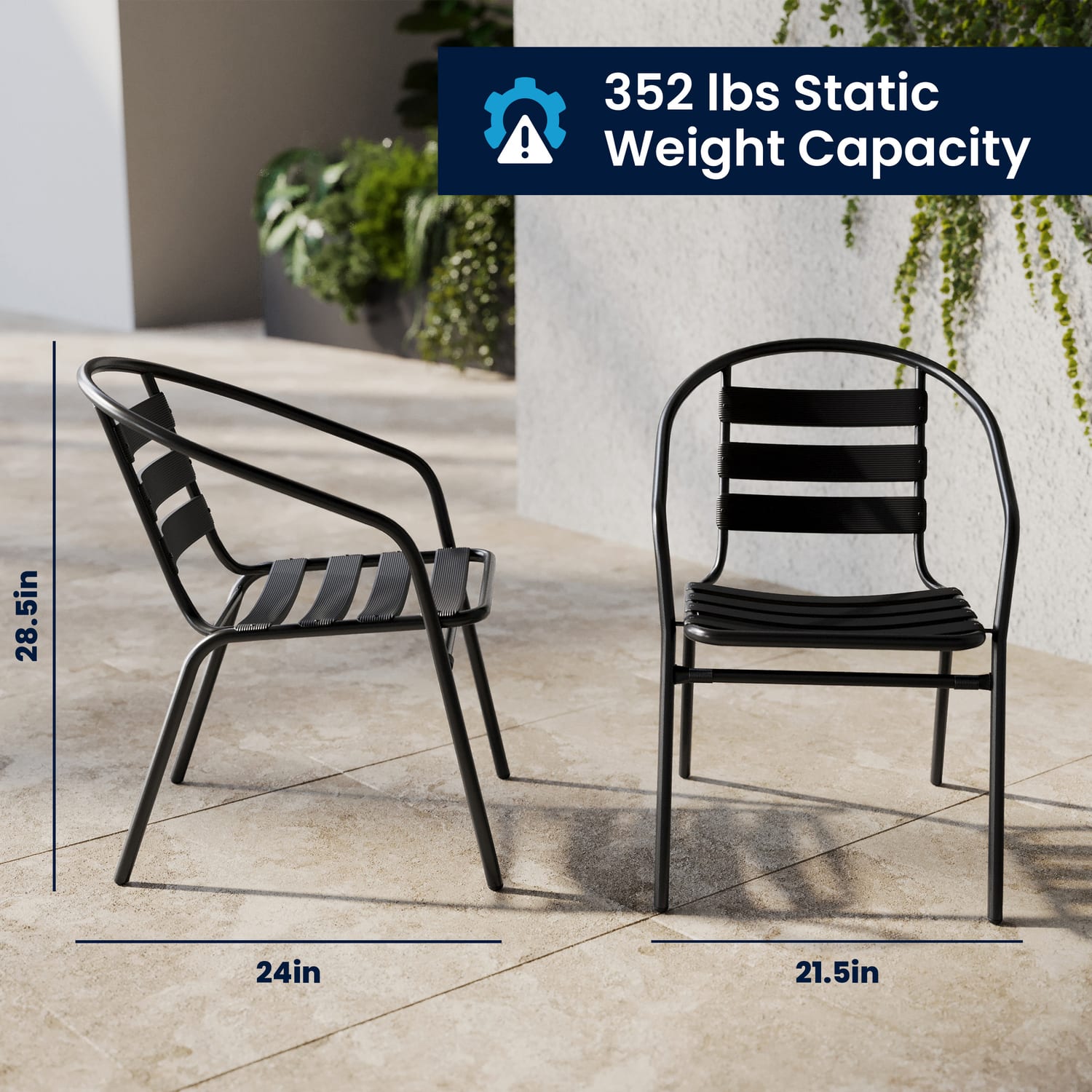 Flash Furniture Metal Slat-Back Restaurant Stack Chair, 28-1/2inH x 21-1/2inW x 24inD, Black - Image 8