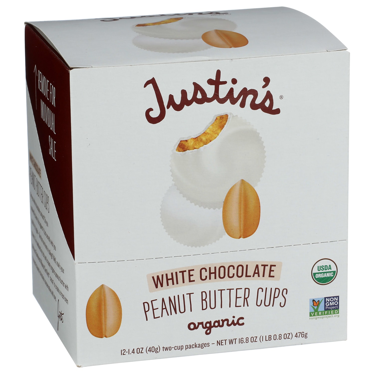 Justins Nut Butter Cups, Organic Peanut Butter White Chocolate, 1.4 Oz, Total Qty 12