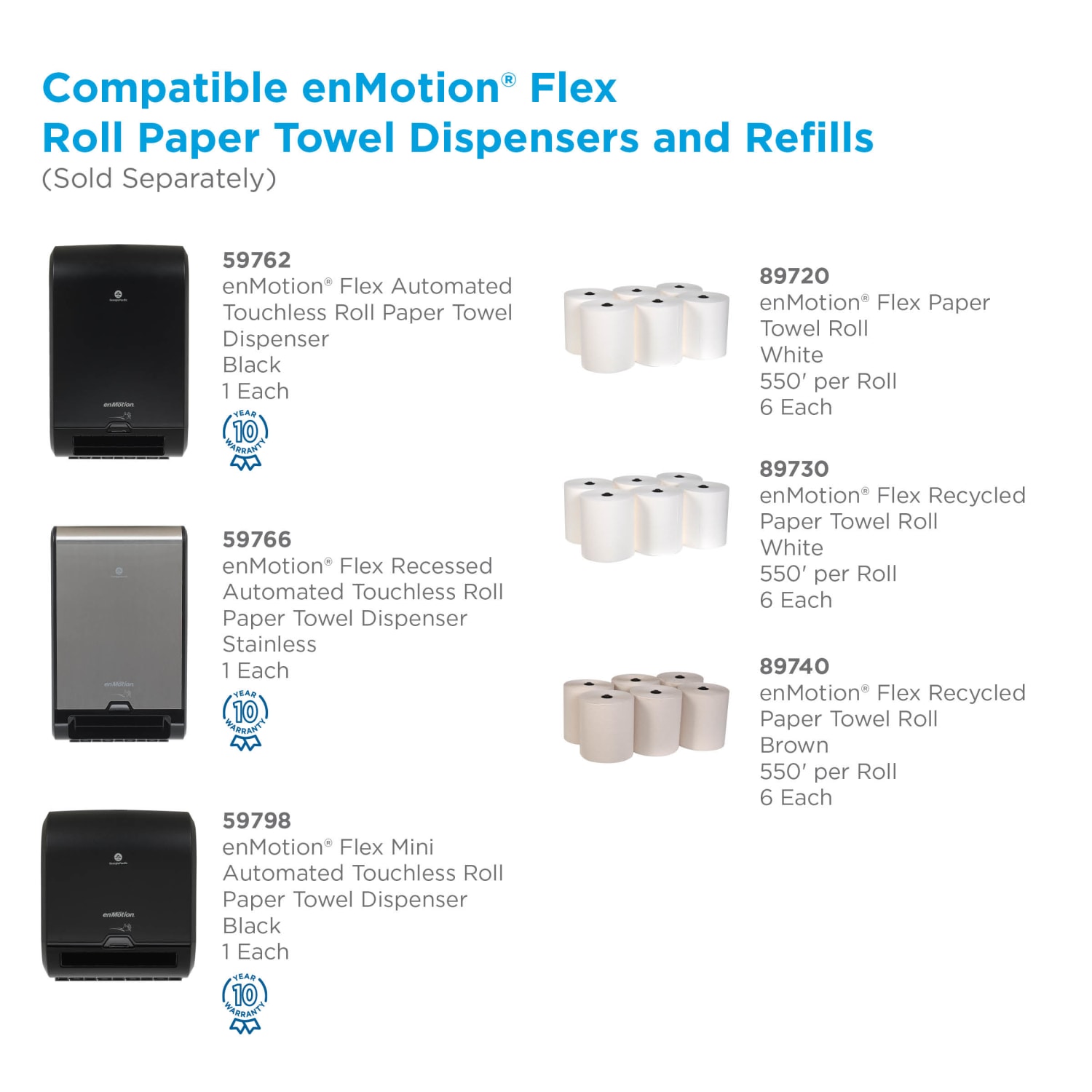 enMotion Flex by GP PRO, 1-Ply, 8.2in x 550ft, 100% Recycled, White, 6 Rolls per Case - Image 6