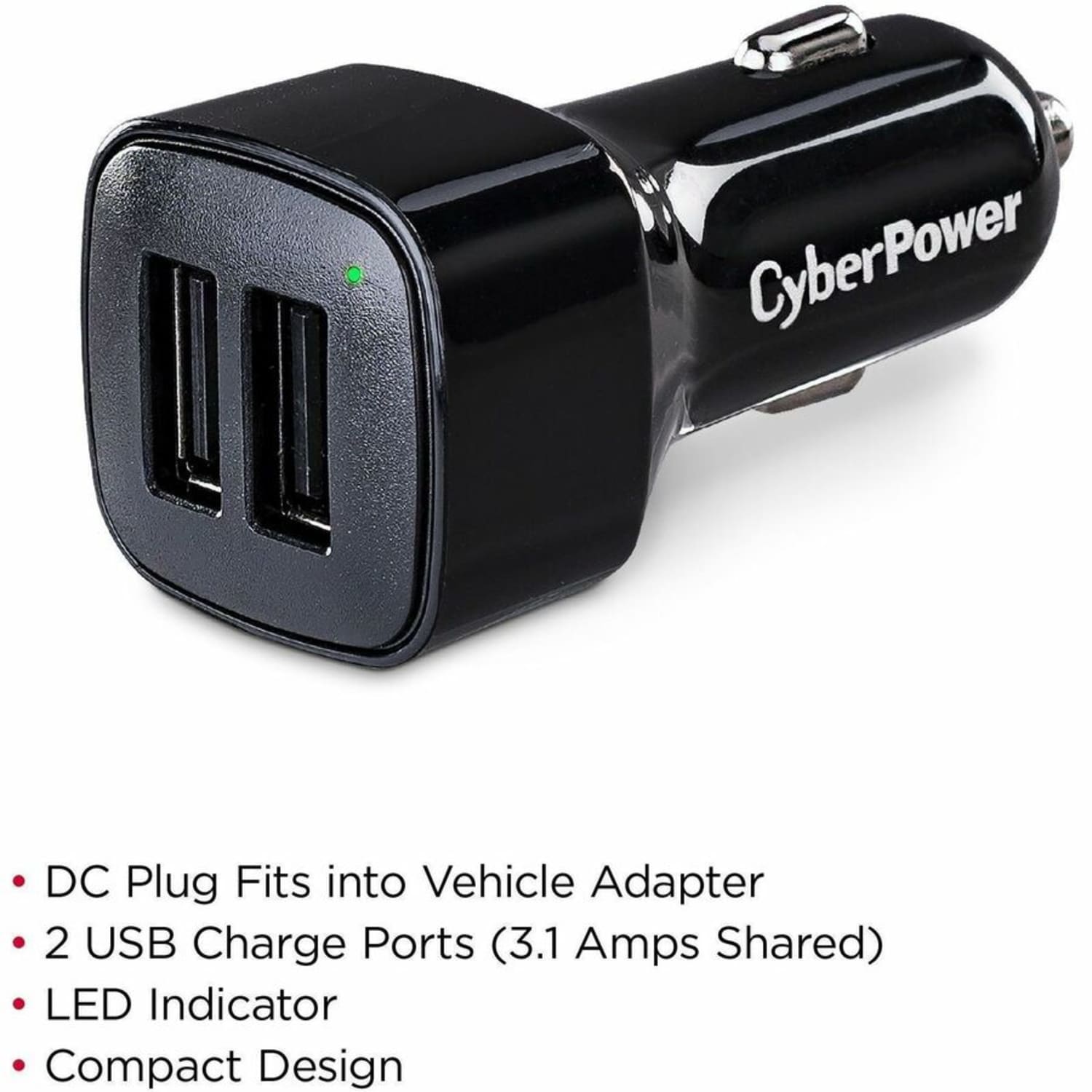 CyberPower TR22U3A USB Charger with 2 Type A Ports - 2 USB Port(s) - 3.1 Amps (Shared), 12VDC Auto Power Port, 10.5 VDC - TR22U3A - Image 5