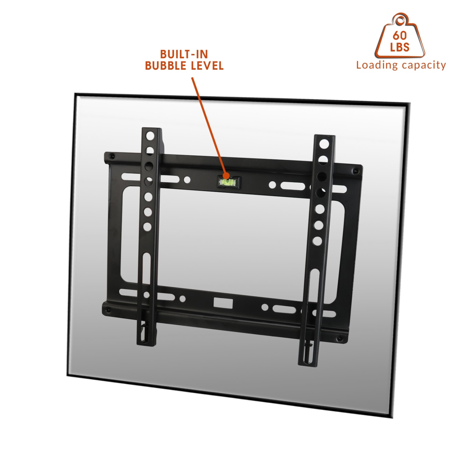 MegaMounts Fixed Wall Mount For 17 - 42in Displays With Bubble Level And HDMI Cable, 6.8inH x 10.19inW x 0.88inD, Black - Image 3