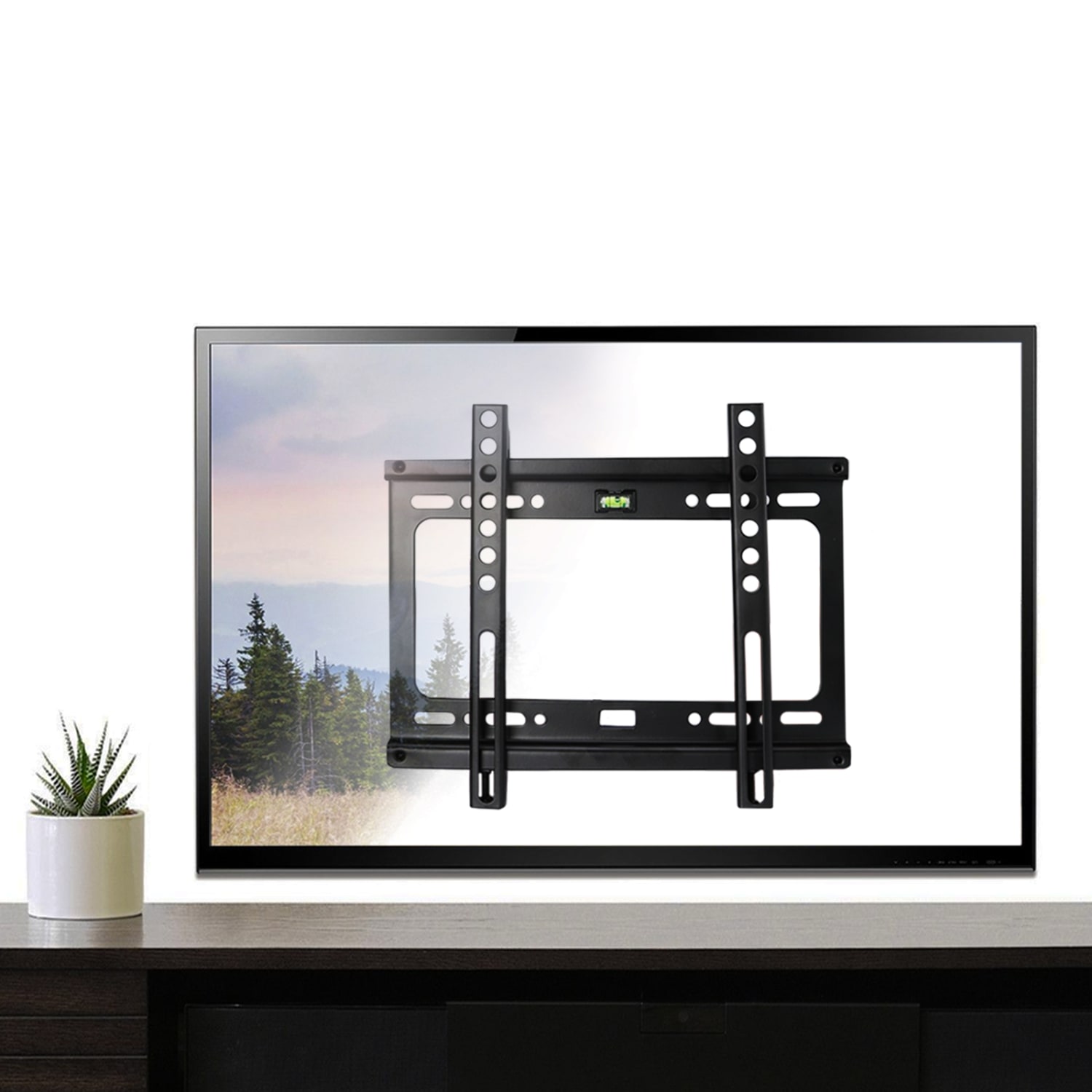MegaMounts Fixed Wall Mount For 17 - 42in Displays With Bubble Level And HDMI Cable, 6.8inH x 10.19inW x 0.88inD, Black - Image 4