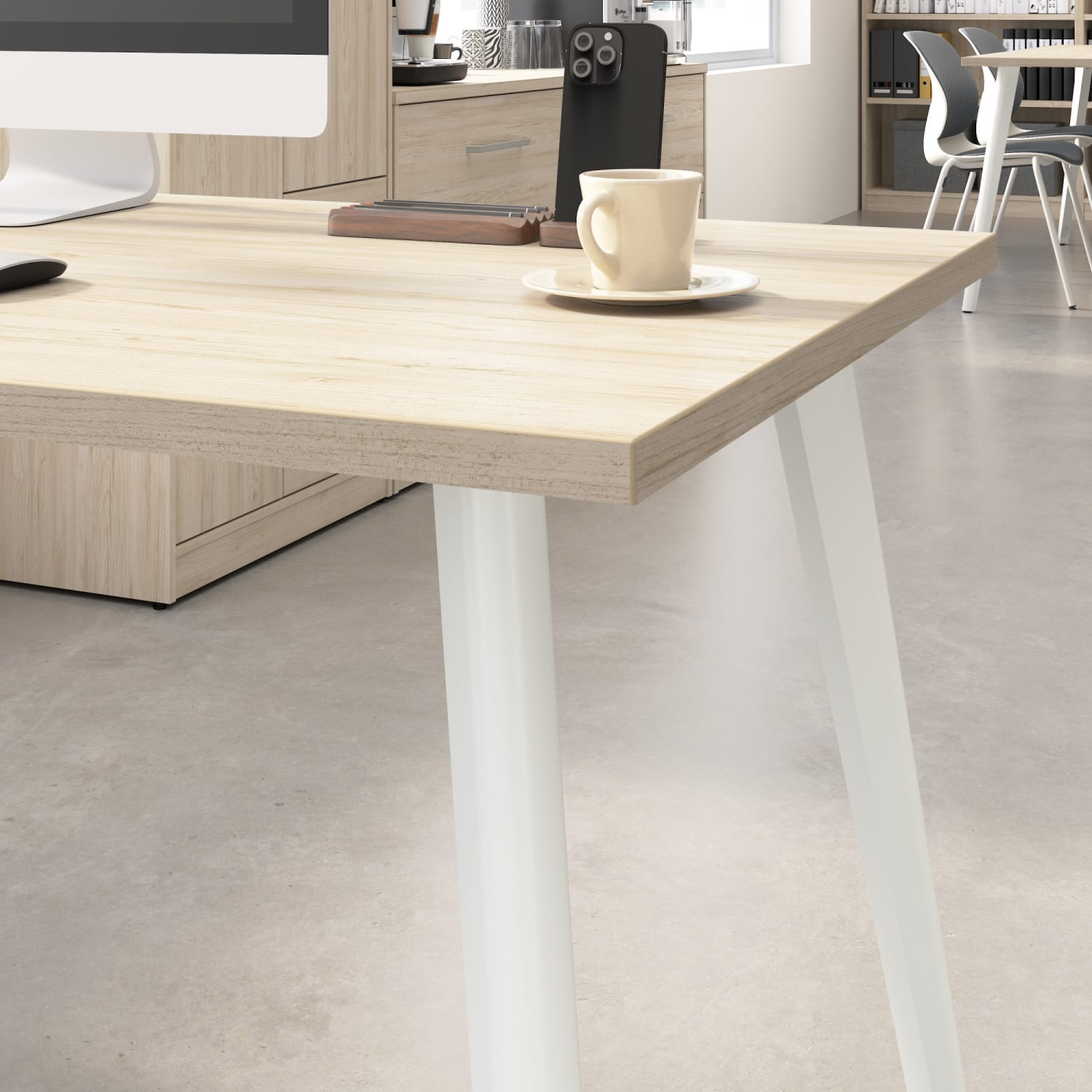 Bush Business Furniture Vista 60inW Corner Desk with Metal Legs, Low Storage Cabinet, and Wardrobe, Natural Elm, Standard Delivery - Image 5