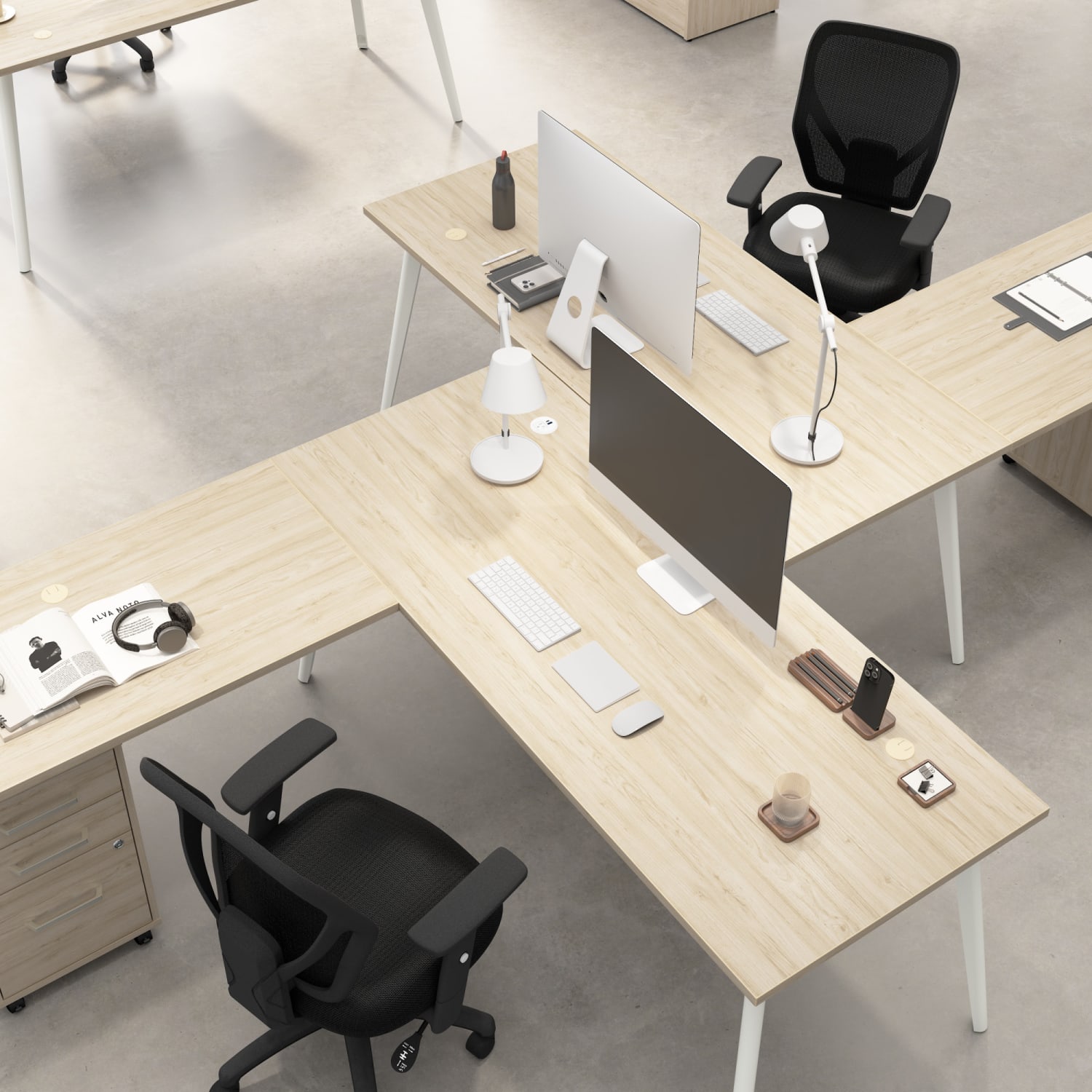 Bush Business Furniture Vista 60inW Corner Desk with Metal Legs, Low Storage Cabinet, and Wardrobe, Natural Elm, Standard Delivery - Image 6