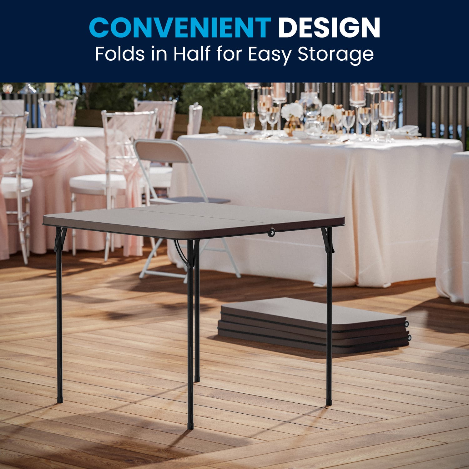Flash Furniture Square Bi-Fold Plastic Folding Table, 28-1/2inH x 34inW x 34inD, Black/Dark Gray - Image 4
