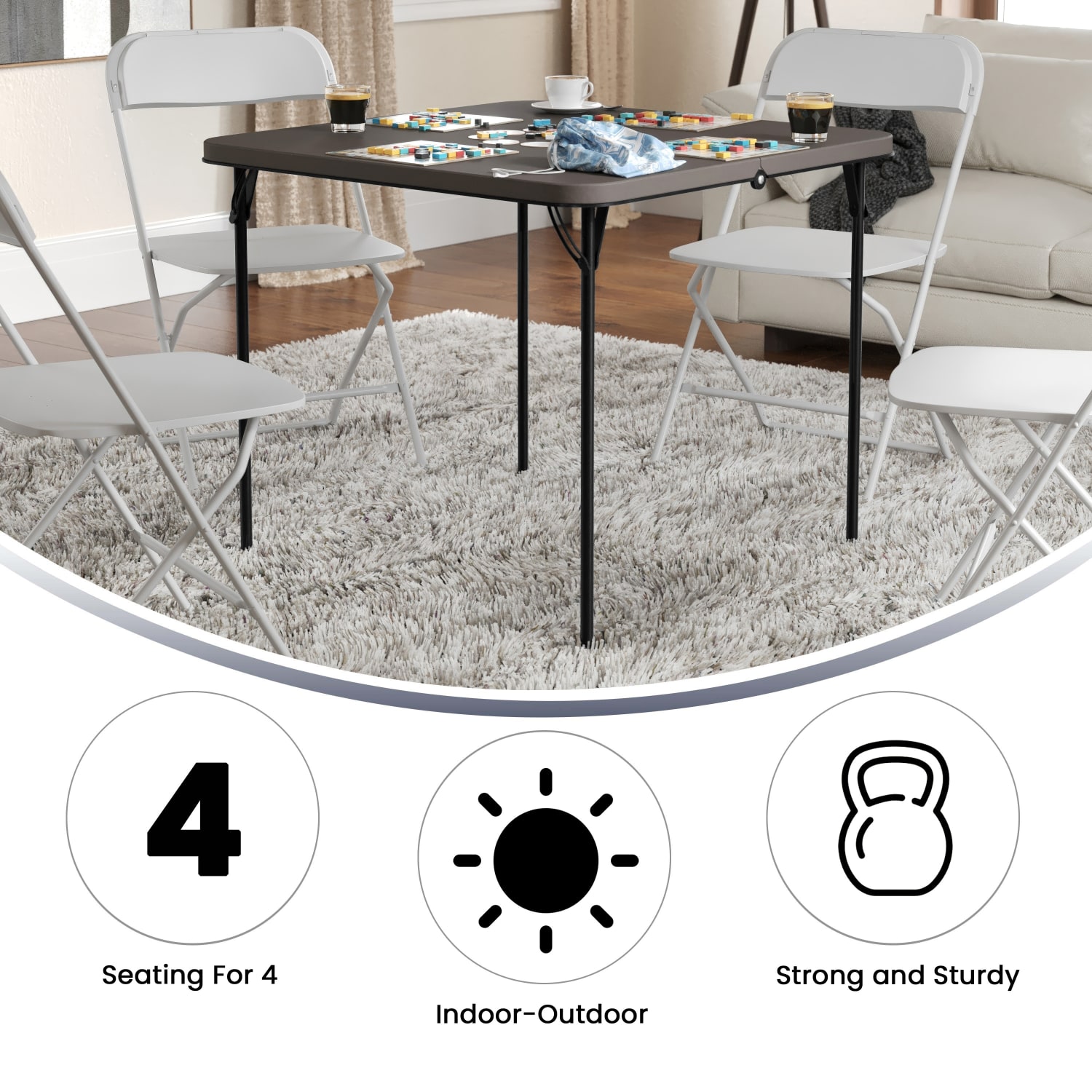 Flash Furniture Square Bi-Fold Plastic Folding Table, 28-1/2inH x 34inW x 34inD, Black/Dark Gray - Image 5