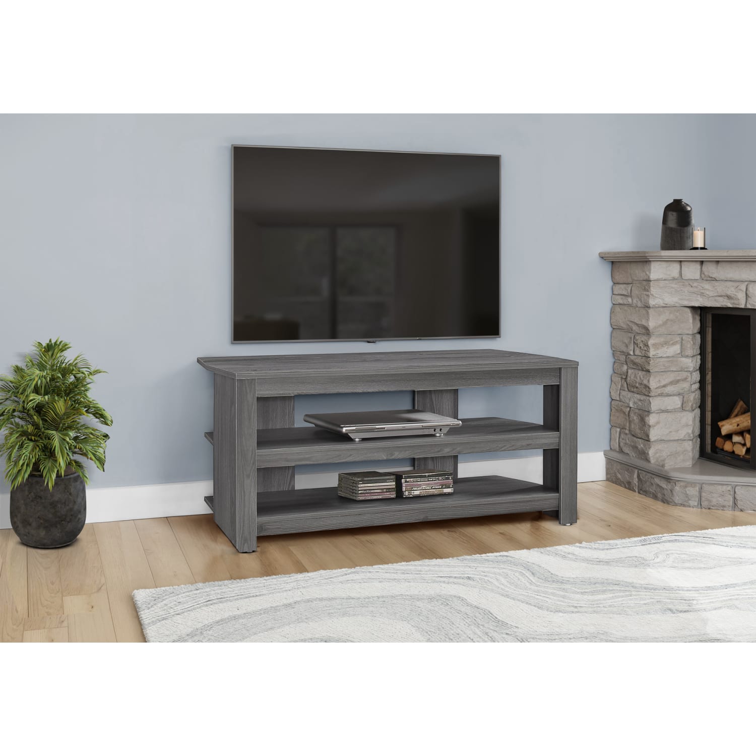 Monarch Specialties TV Stand, 3-Shelf, For Flat-Panel TVs Up To 40in, Gray - Image 3