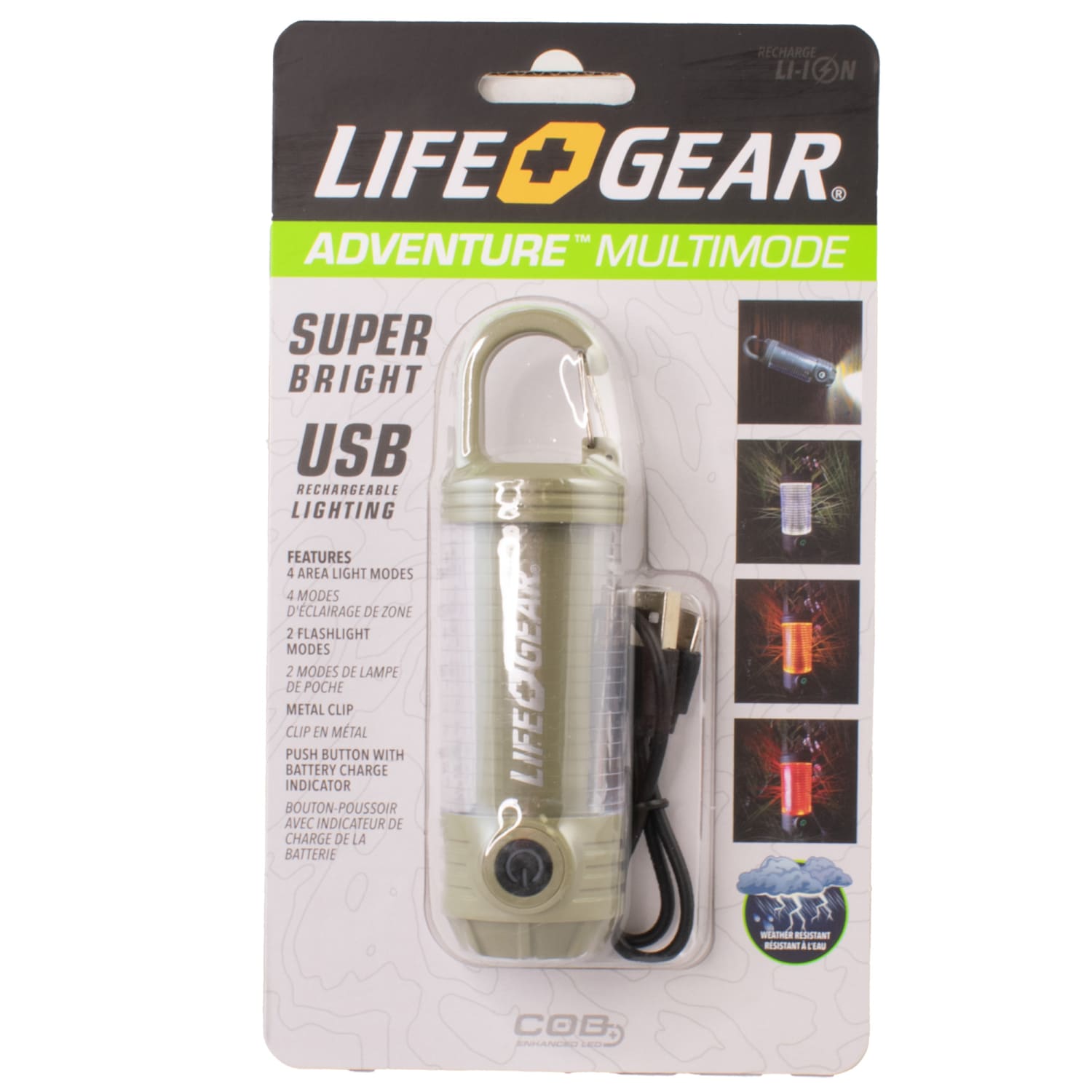 LifeGear 150-Lumen USB-Rechargeable Multi-Mode Adventure LED Light, Green, 41-3937 - Image 6