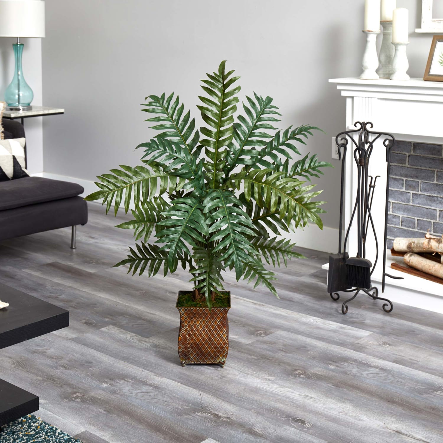 Nearly Natural 48in Evergreen Plant With Metal Planter, Green/Brown - Image 5
