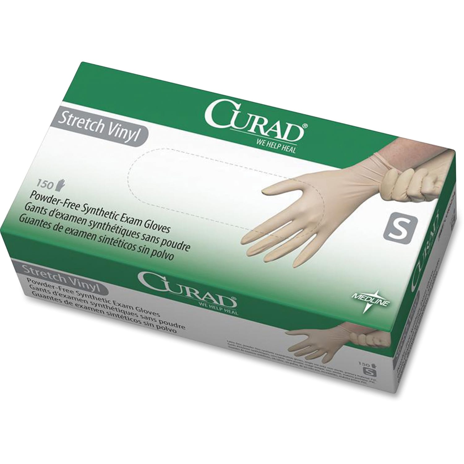 Medline Powder-free Stretch Vinyl Exam Gloves - Small Size - Vinyl - Cream - Stretchable, Powder-free, Latex-free, Non-sterile, Beaded Cuff -  - 0
