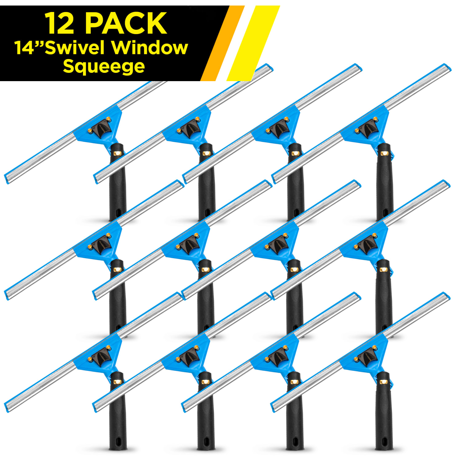 Gritt Commercial Swivel Window Squeegees With Quick Release, 14in, Blue/Silver/Black, Pack Of 12 Squeegees - Image 3