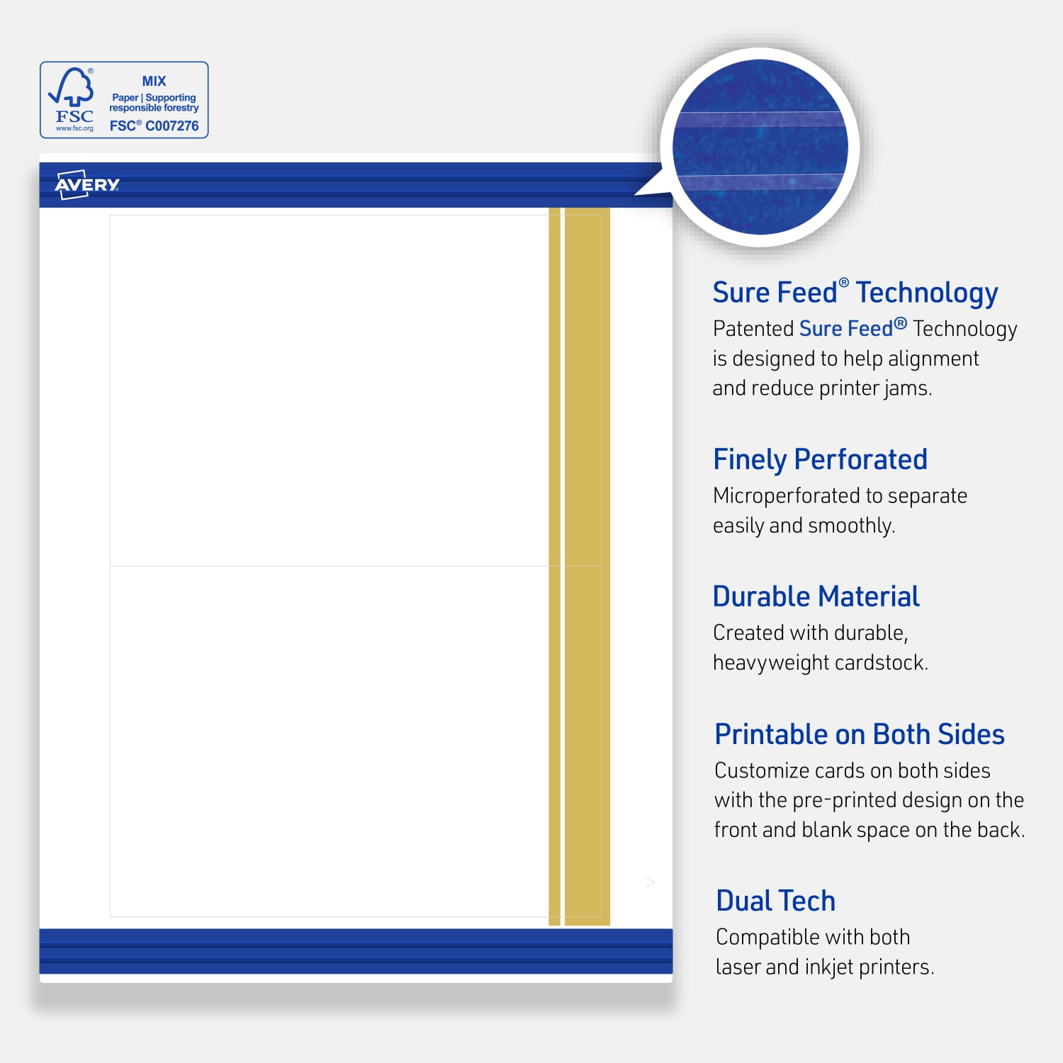 Avery Printable Invitation Cards With Sure Feed Technology, 5in x 7in, Matte White With Preprinted Gold Double-Dipped Edge, Pack Of 20 - Image 5