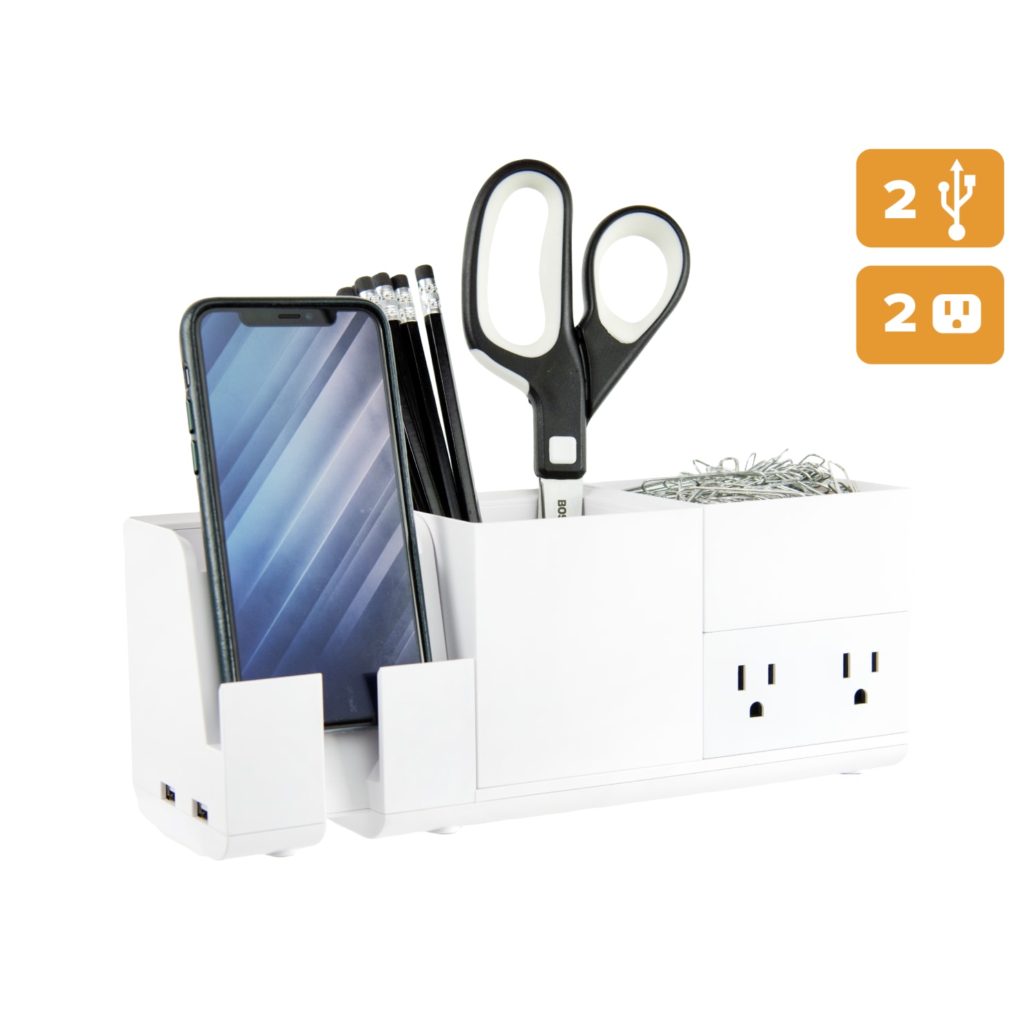 Bostitch Konnect Stackable 4-Piece Desk Organization Kit With Power Station, White - Image 3